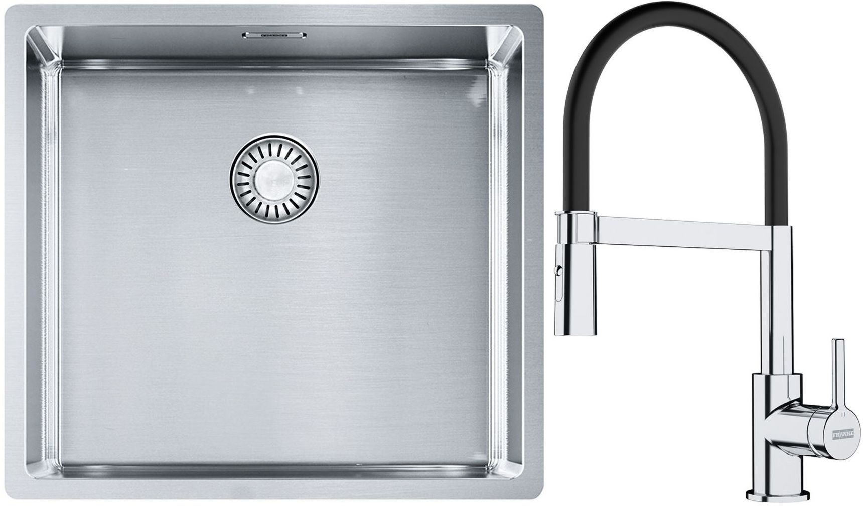 Sada ocelový dřez Franke Box 127.0395.014, kuchyňská baterie Franke Lina 115.0626.085