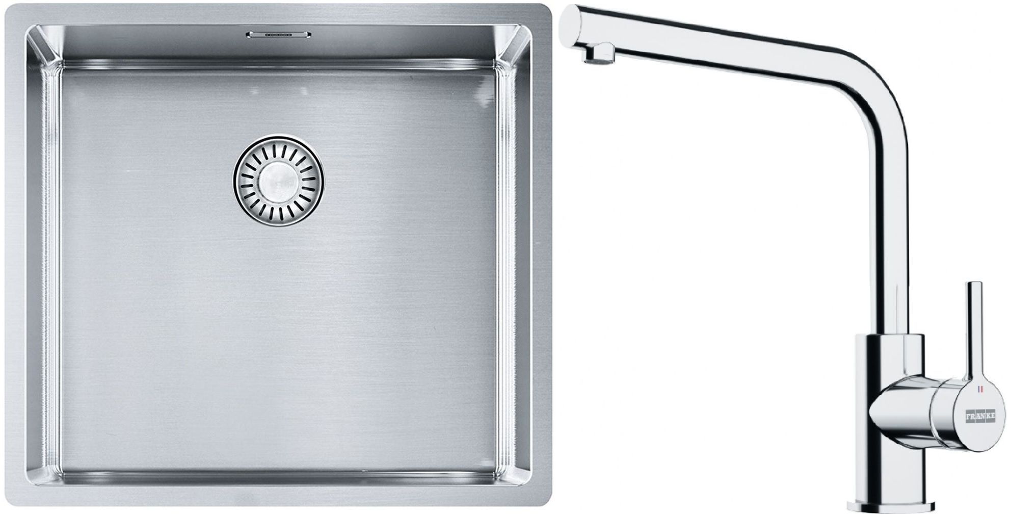 Sada ocelový dřez Franke Box 127.0395.014, kuchyňská baterie Franke Lina 115.0693.230