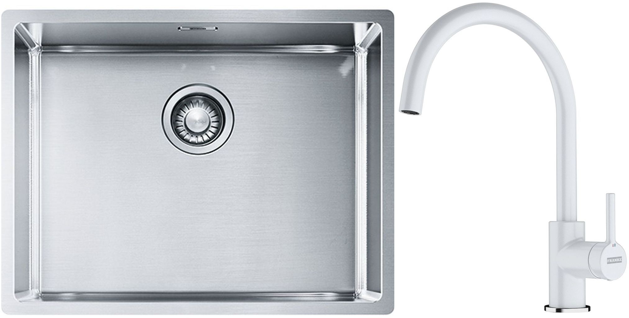 Sada ocelový dřez Franke Box 127.0395.015, kuchyňská baterie Franke Lina 115.0626.024