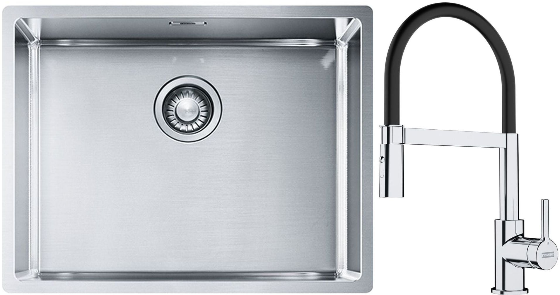 Sada ocelový dřez Franke Box 127.0395.015, kuchyňská baterie Franke Lina 115.0626.085