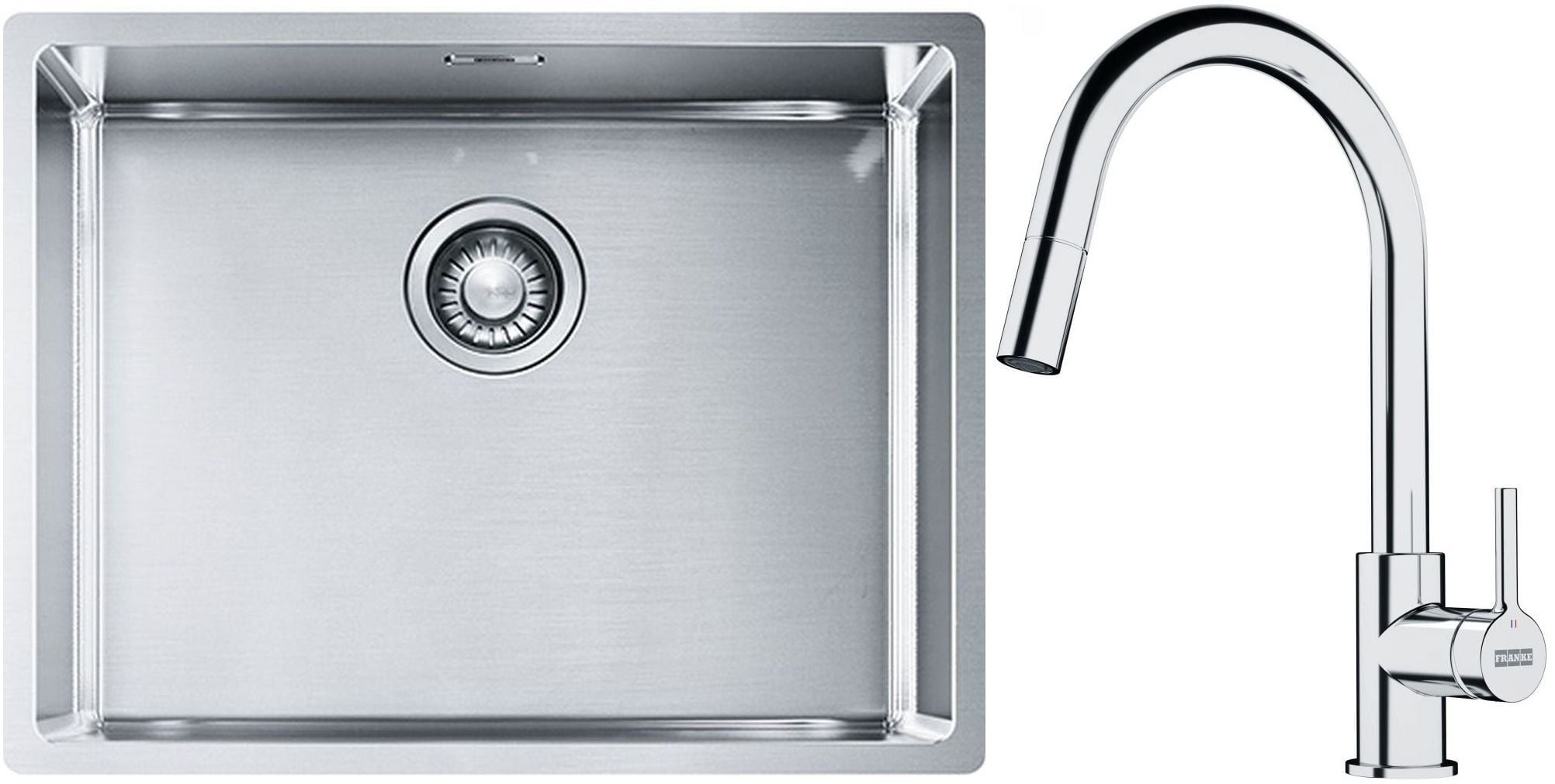 Sada ocelový dřez Franke Box 127.0395.015, kuchyňská baterie Franke Lina 115.0693.229