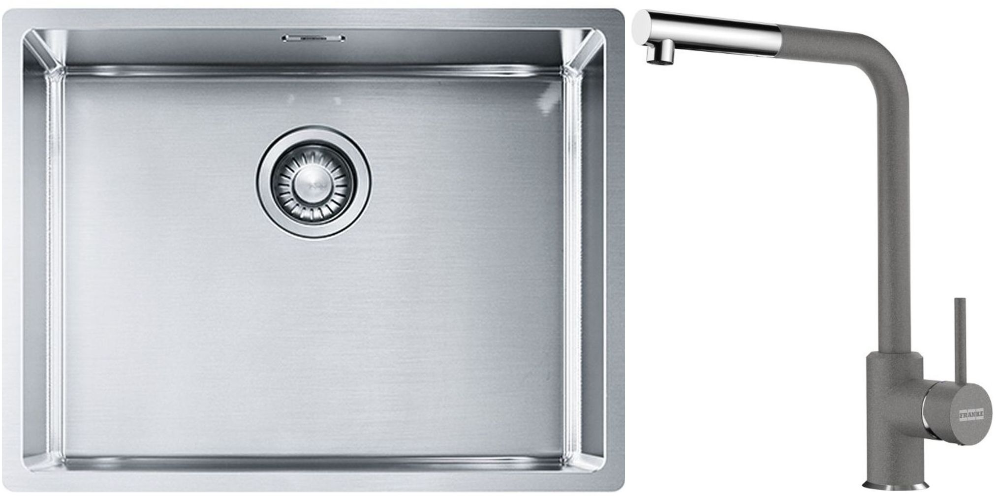 Sada ocelový dřez Franke Box 127.0395.015, kuchyňská baterie Franke Sirius Side 115.0668.280