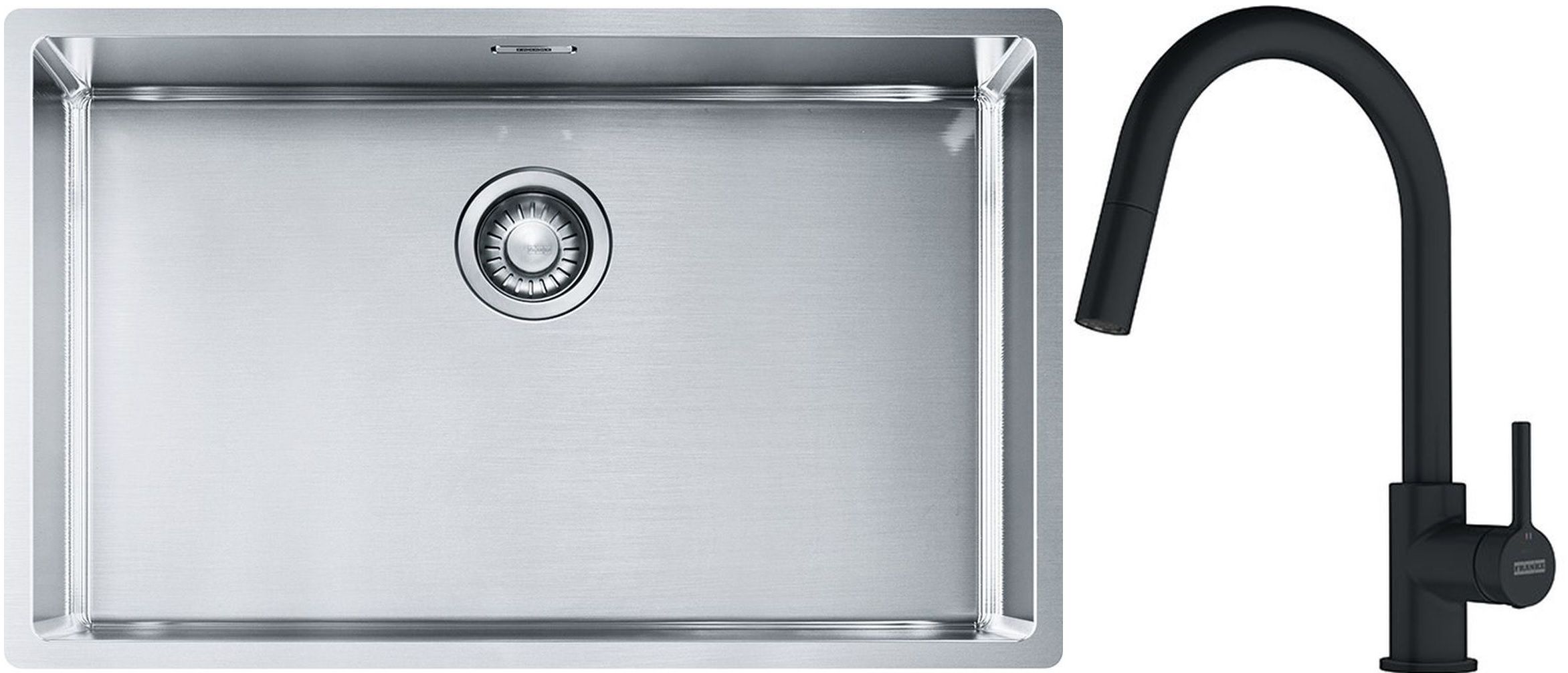 Sada ocelový dřez Franke Box 127.0453.658, kuchyňská baterie Franke Lina 115.0626.053