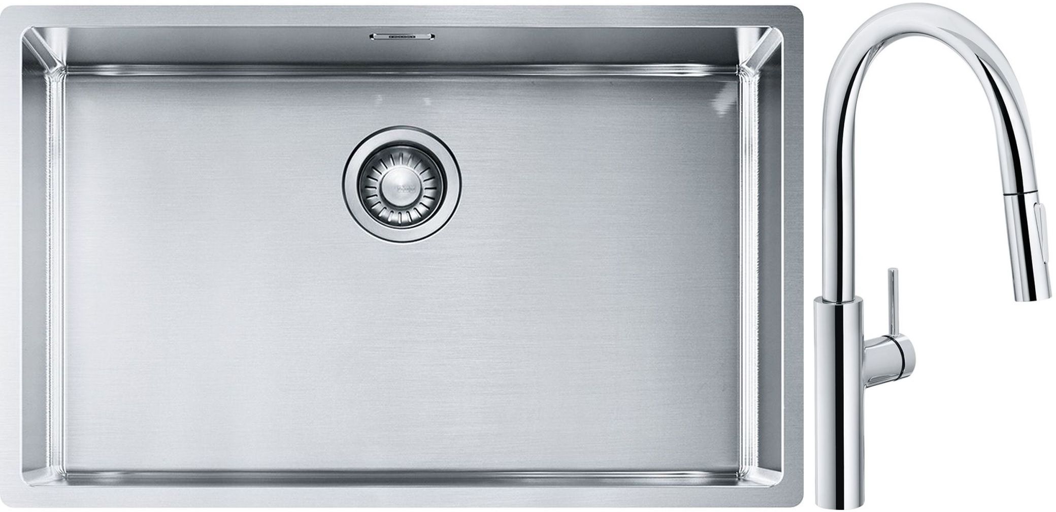 Sada ocelový dřez Franke Box 127.0453.658, kuchyňská baterie Franke Pescara L Slide-In 115.0538.940