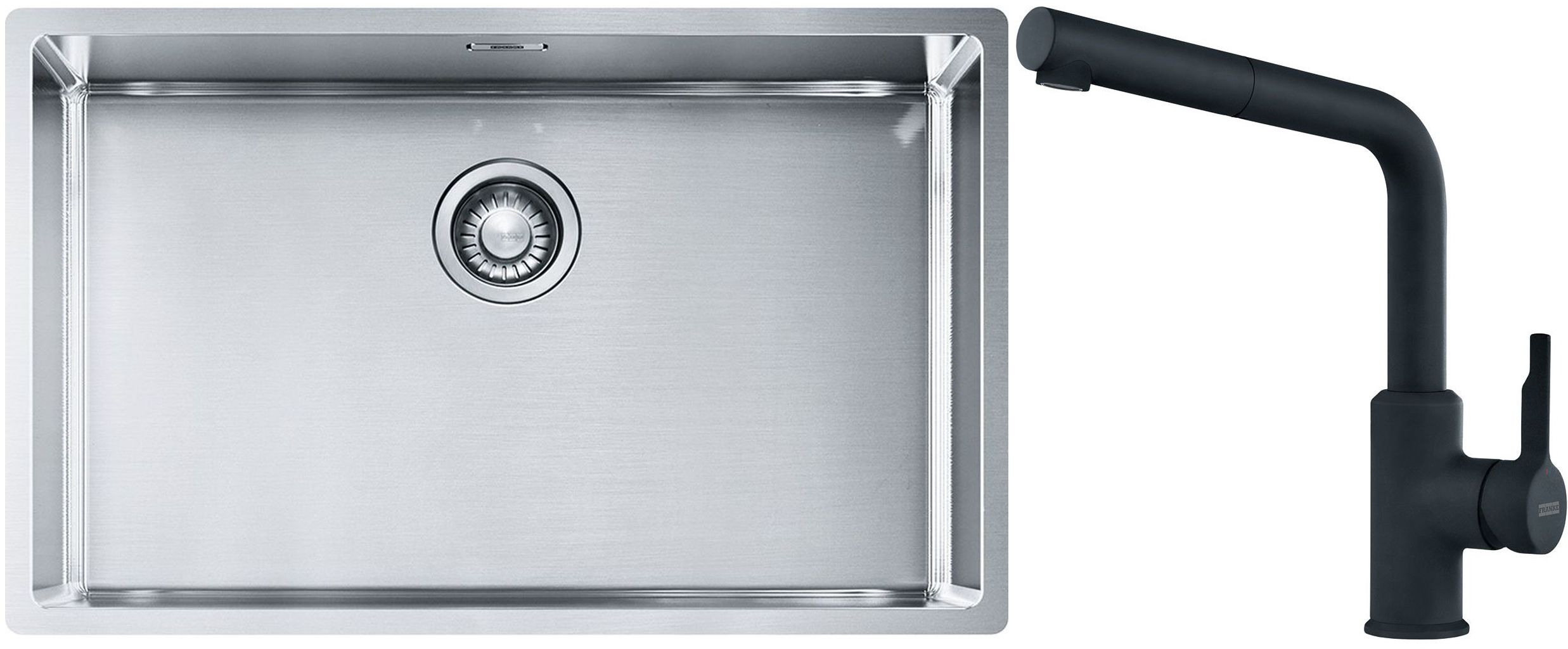Sada ocelový dřez Franke Box 127.0453.658, kuchyňská baterie Franke Urban 115.0627.523