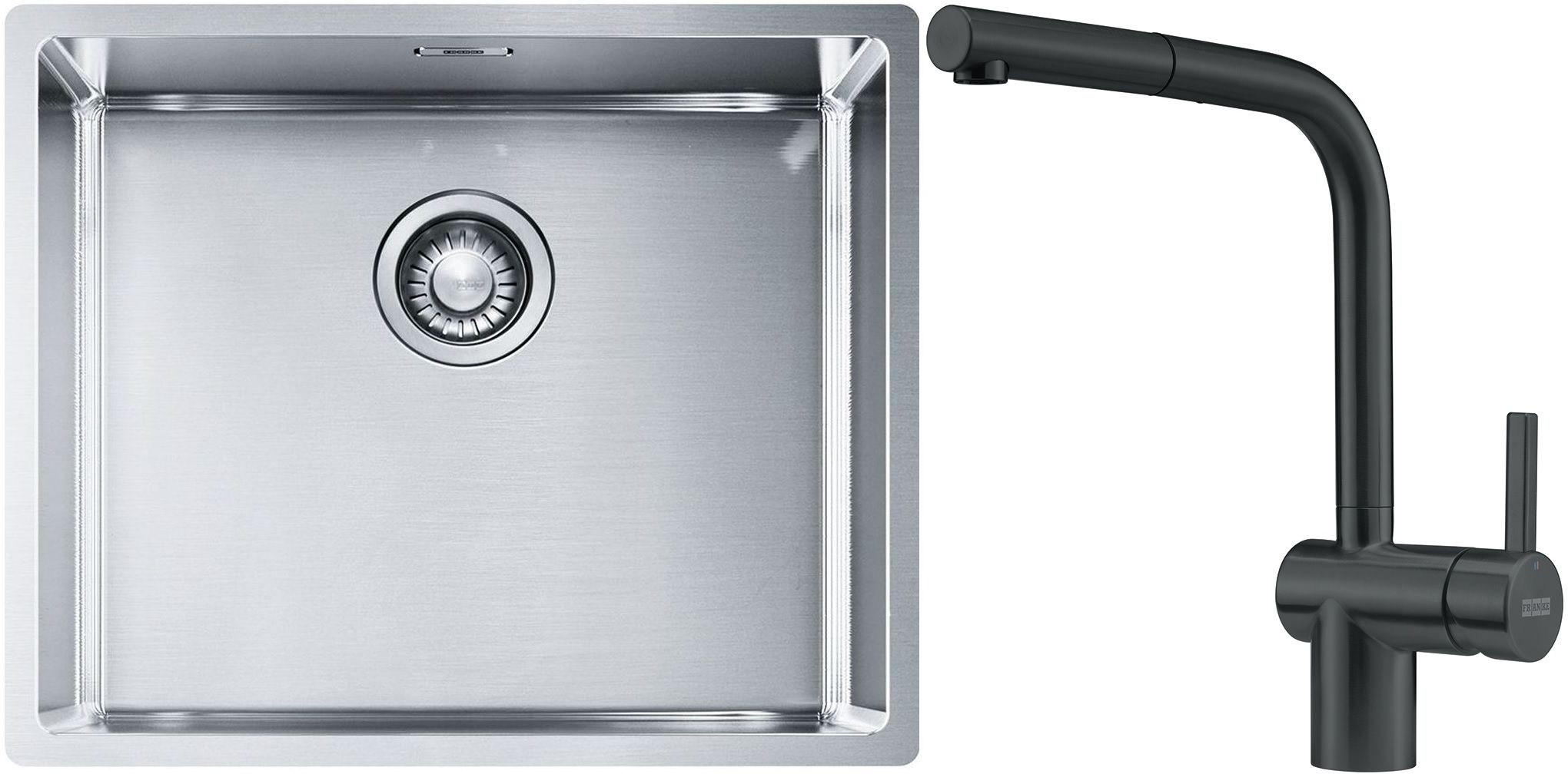 Sada ocelový dřez Franke Box 127.0453.656, kuchyňská baterie Franke Atlas 115.0550.427