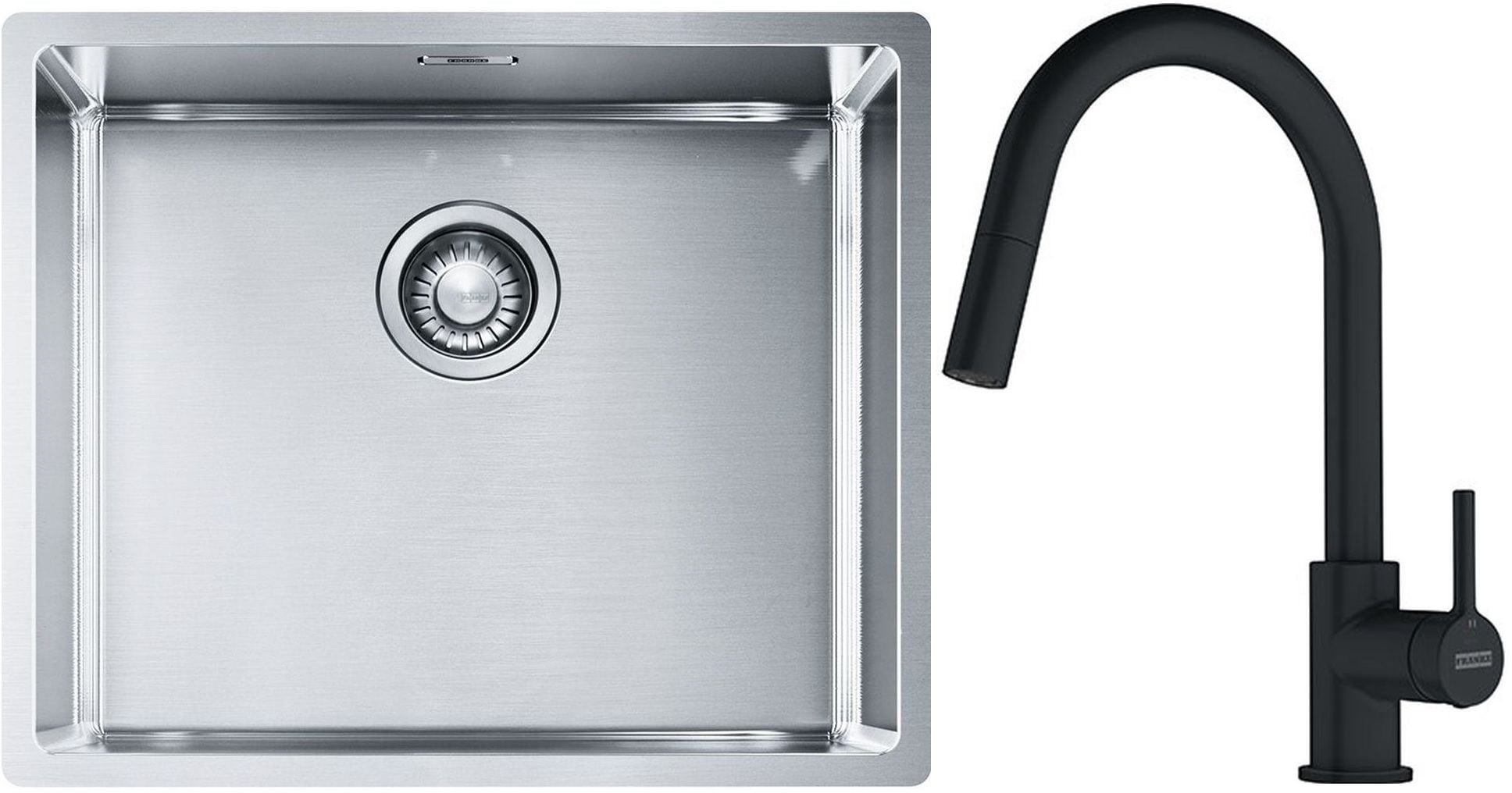 Sada ocelový dřez Franke Box 127.0453.656, kuchyňská baterie Franke Lina 115.0626.053