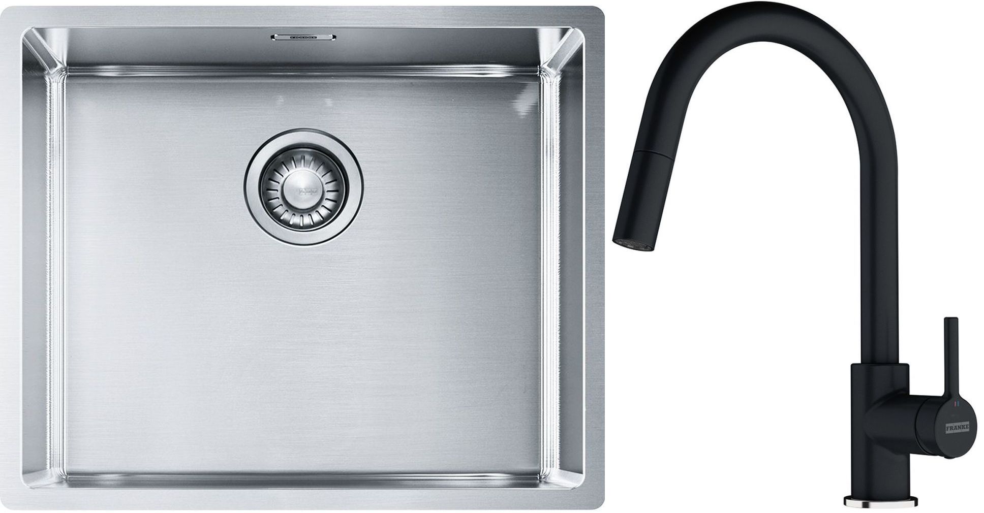 Sada ocelový dřez Franke Box 127.0453.656, kuchyňská baterie Franke Lina 115.0626.055