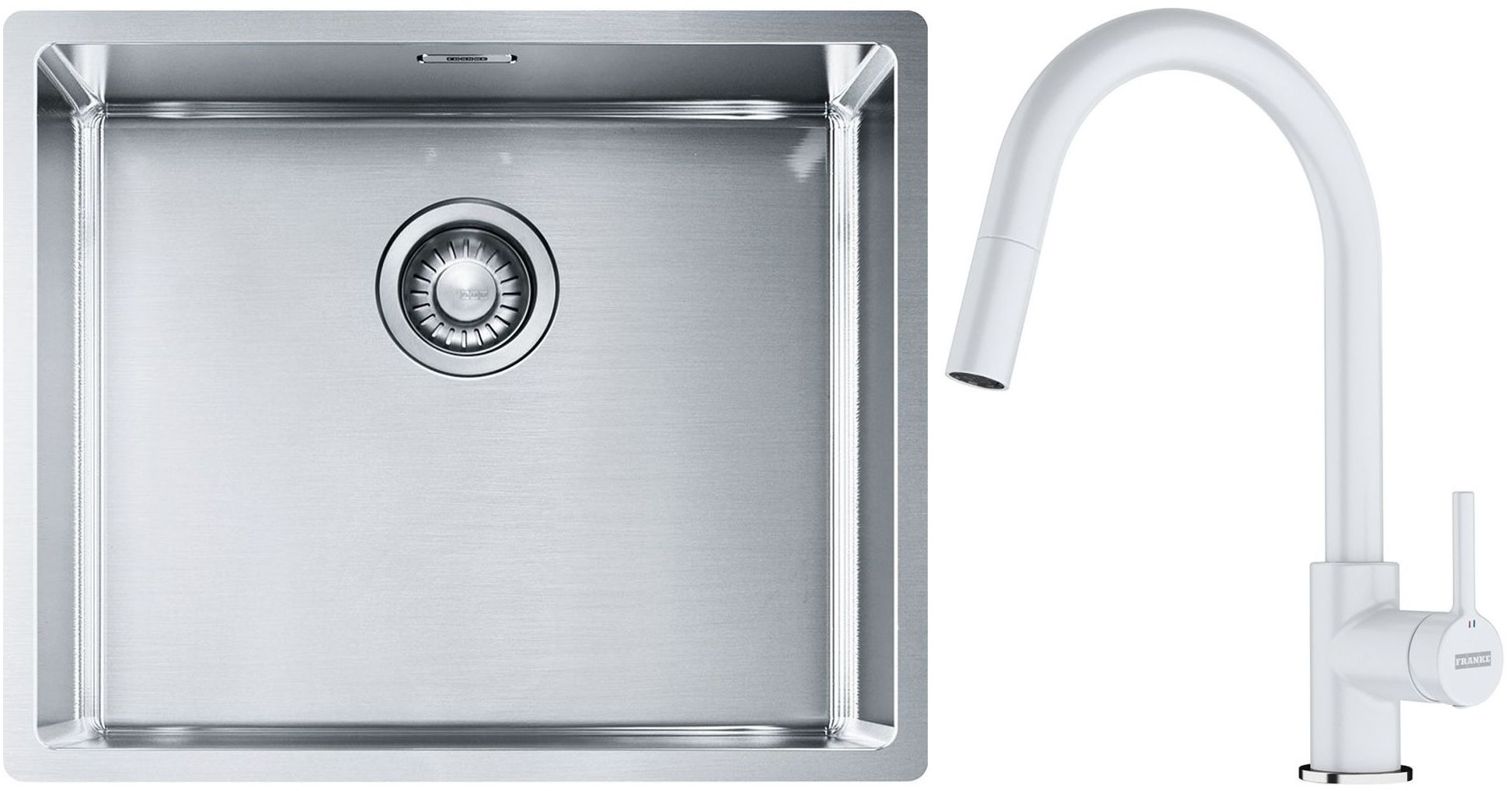 Sada ocelový dřez Franke Box 127.0453.656, kuchyňská baterie Franke Lina 115.0626.081