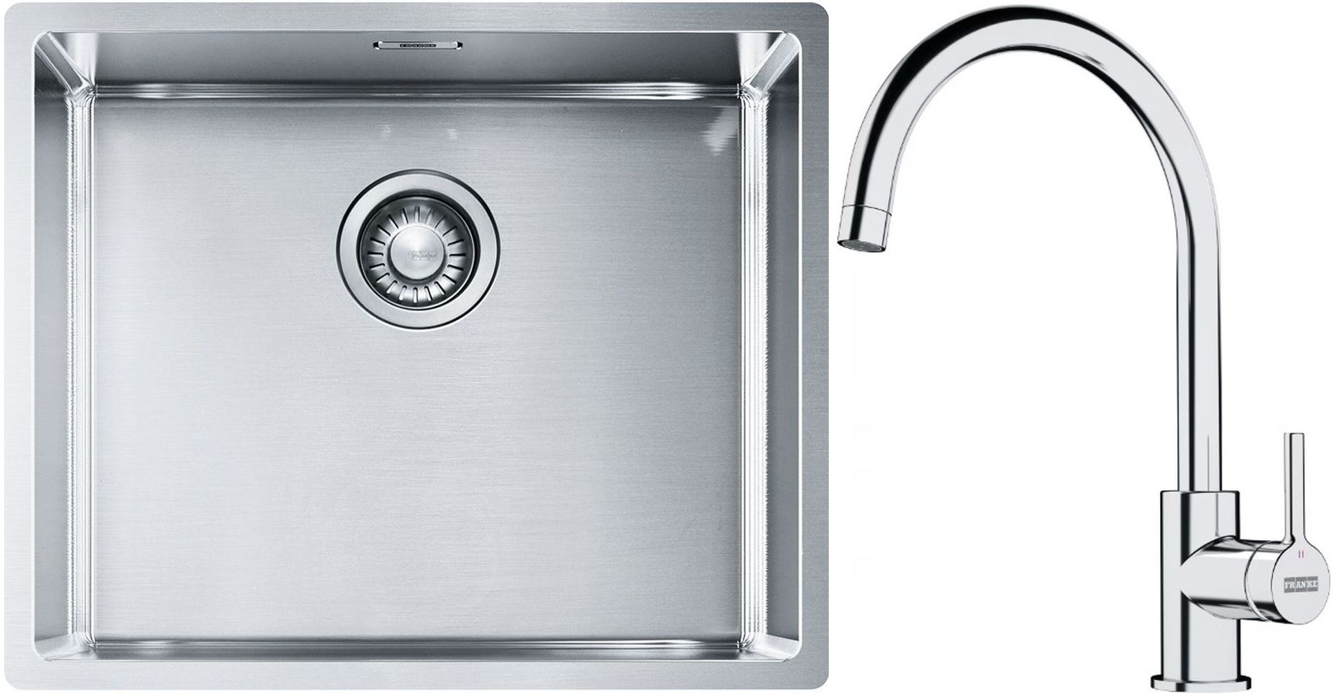 Sada ocelový dřez Franke Box 127.0453.656, kuchyňská baterie Franke Lina 115.0693.228