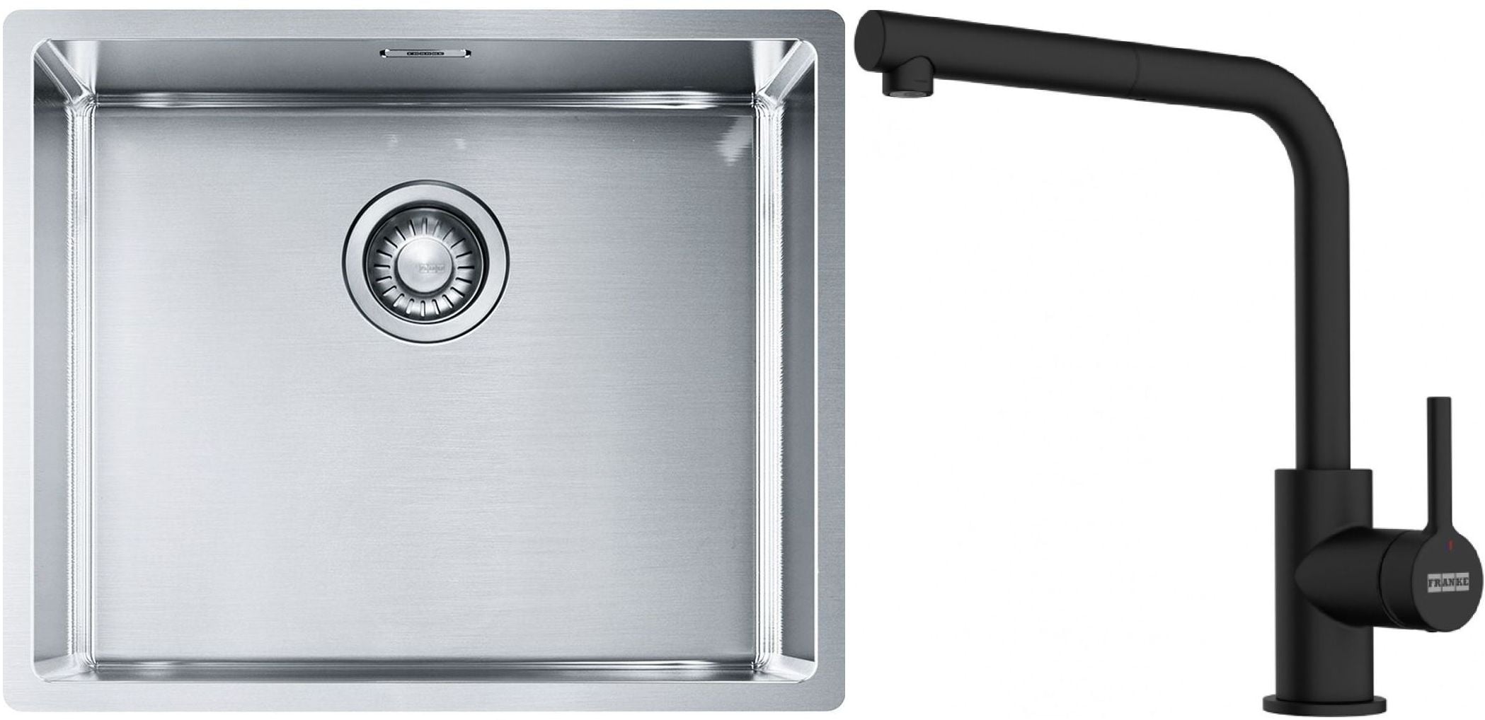 Sada ocelový dřez Franke Box 127.0453.656, kuchyňská baterie Franke Lina 115.0712.435
