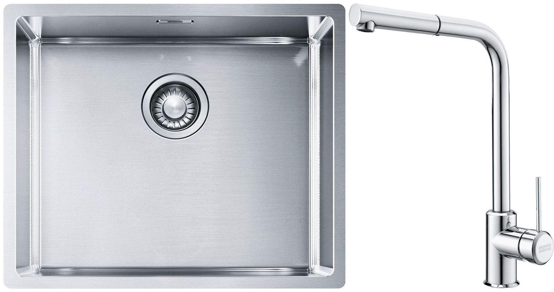 Sada ocelový dřez Franke Box 127.0453.656, kuchyňská baterie Franke Sirius Side 115.0668.280