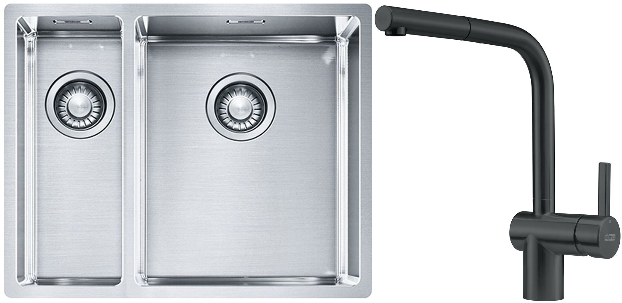 Sada ocelový dřez Franke Box 127.0369.916, kuchyňská baterie Franke Atlas 115.0550.427