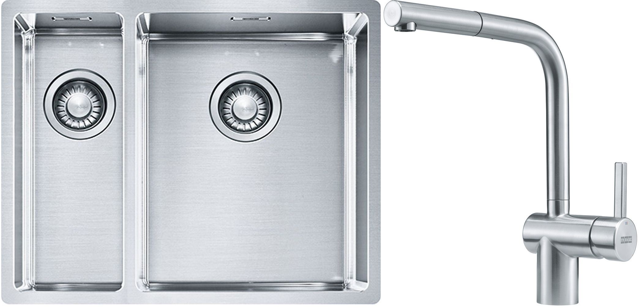 Sada ocelový dřez Franke Box 127.0369.916, kuchyňská baterie Franke Atlas 115.0521.439