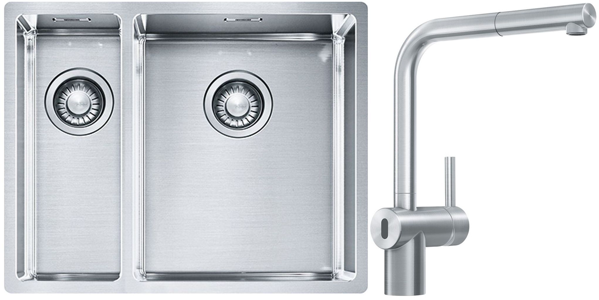 Sada ocelový dřez Franke Box 127.0369.916, kuchyňská baterie Franke Atlas Neo Sensor 115.0625.523