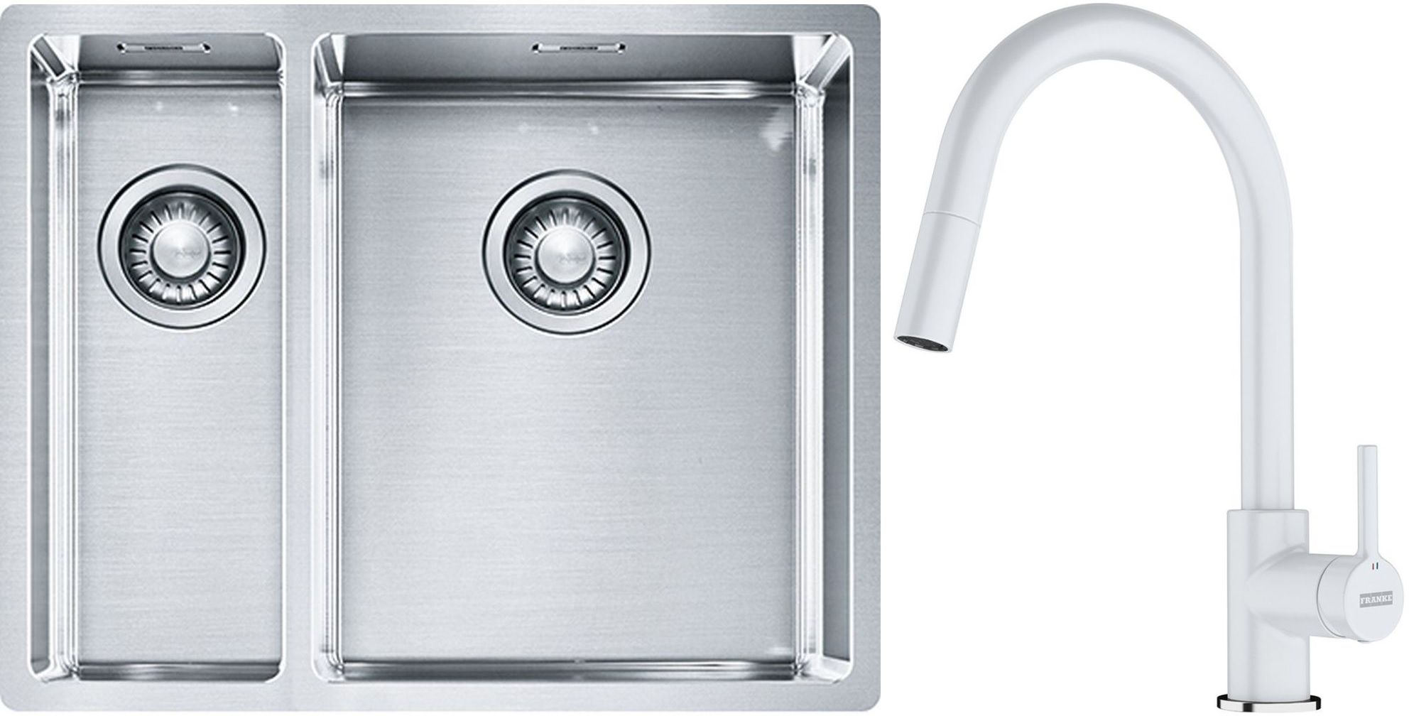 Sada ocelový dřez Franke Box 127.0369.916, kuchyňská baterie Franke Lina 115.0626.081