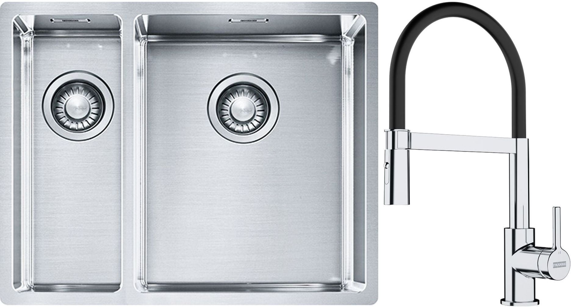 Sada ocelový dřez Franke Box 127.0369.916, kuchyňská baterie Franke Lina 115.0626.085