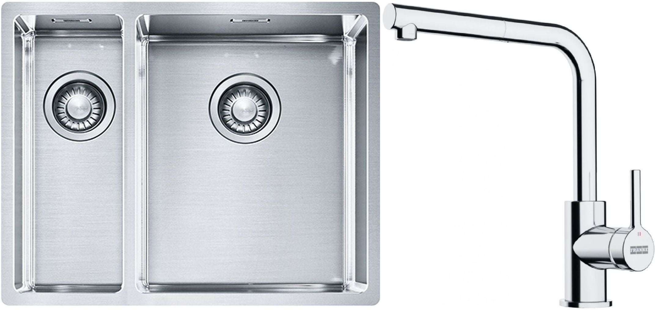Sada ocelový dřez Franke Box 127.0369.916, kuchyňská baterie Franke Lina 115.0712.420
