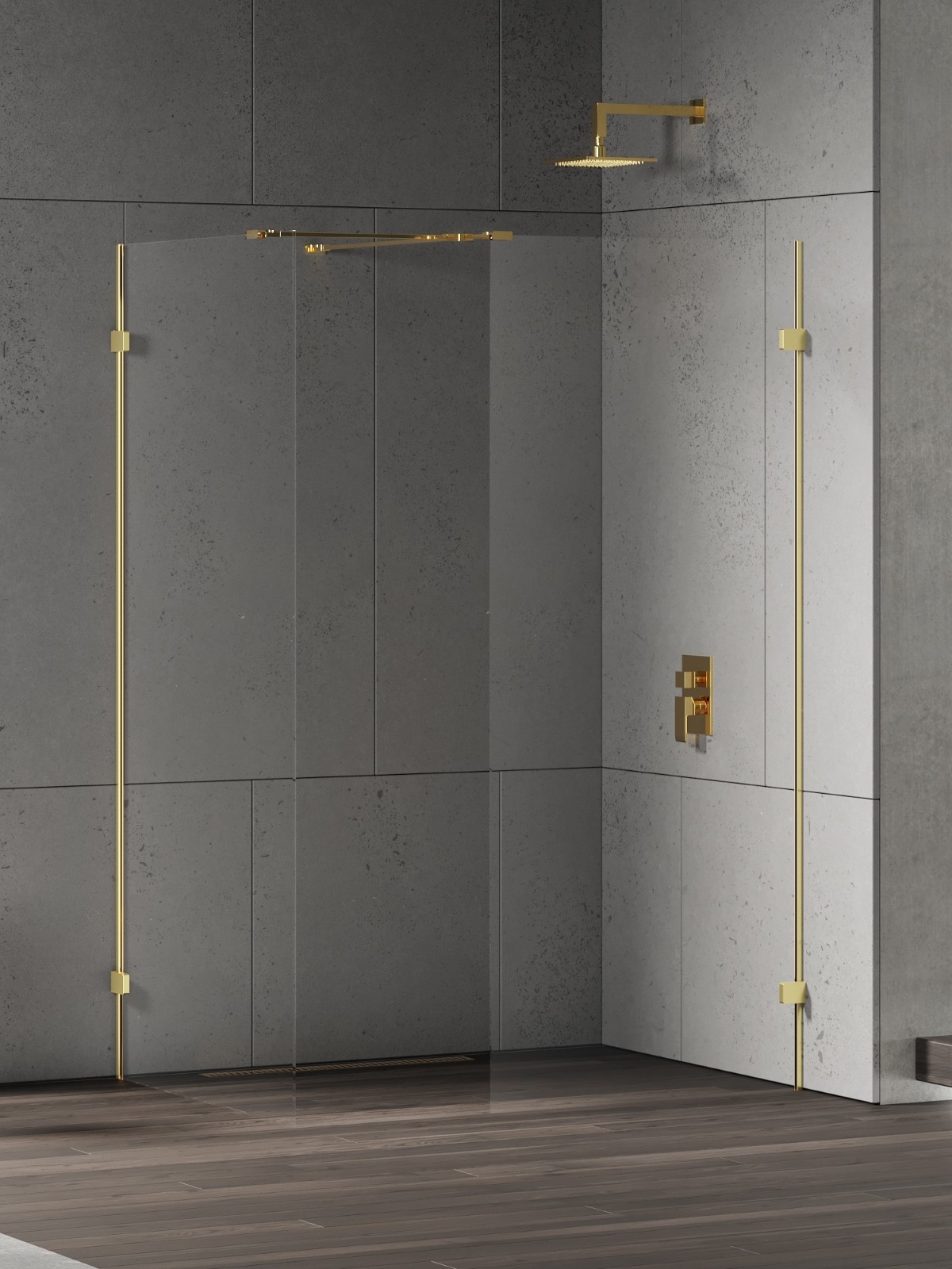 New Trendy Eventa Gold Shine sprchový kout walk-in 130x100 cm obdélníkový zlatá lesk/průhledné sklo EXK-4881