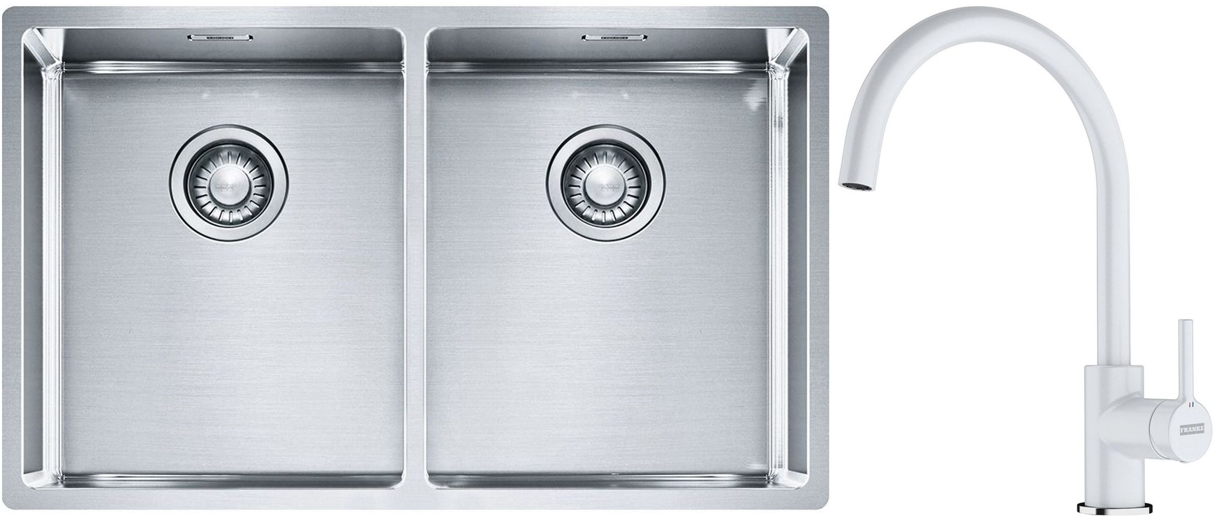 Sada ocelový dřez Franke Box 127.0370.188, kuchyňská baterie Franke Lina 115.0626.024