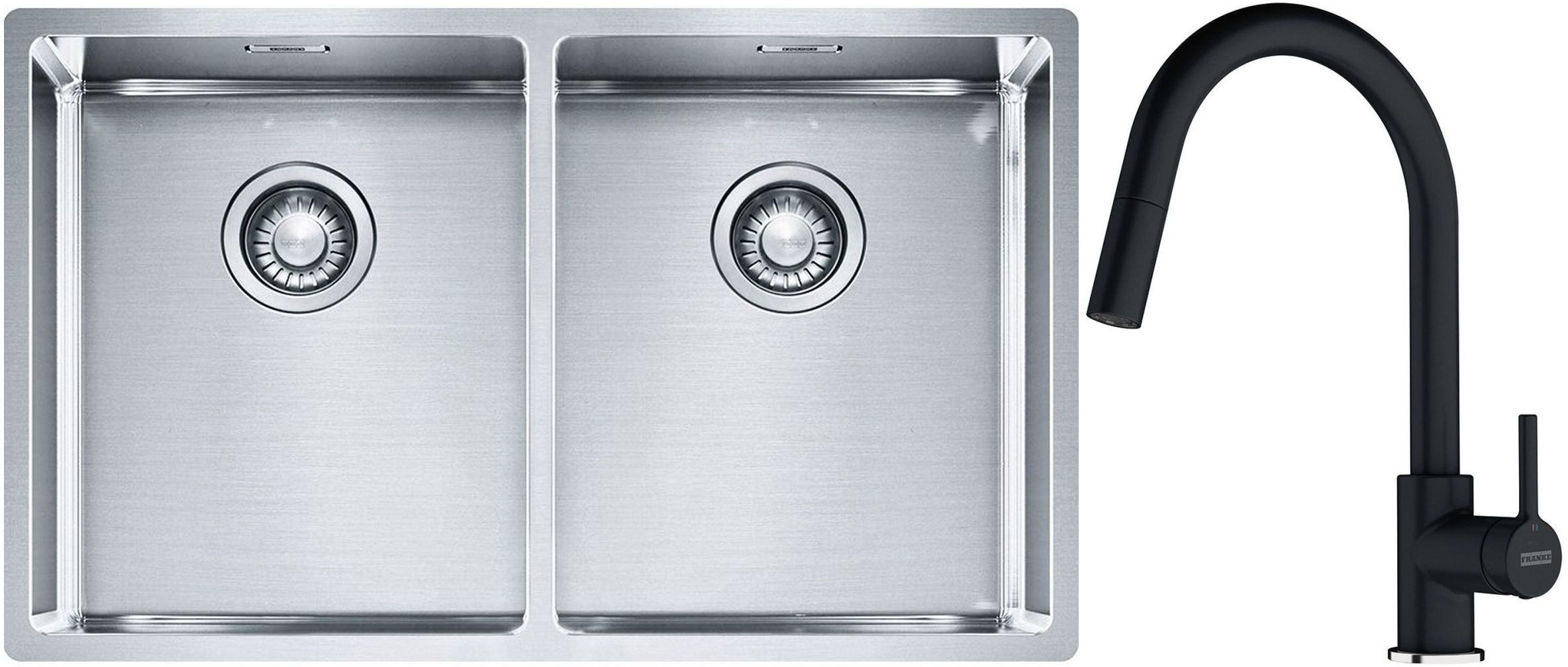 Sada ocelový dřez Franke Box 127.0370.188, kuchyňská baterie Franke Lina 115.0626.055