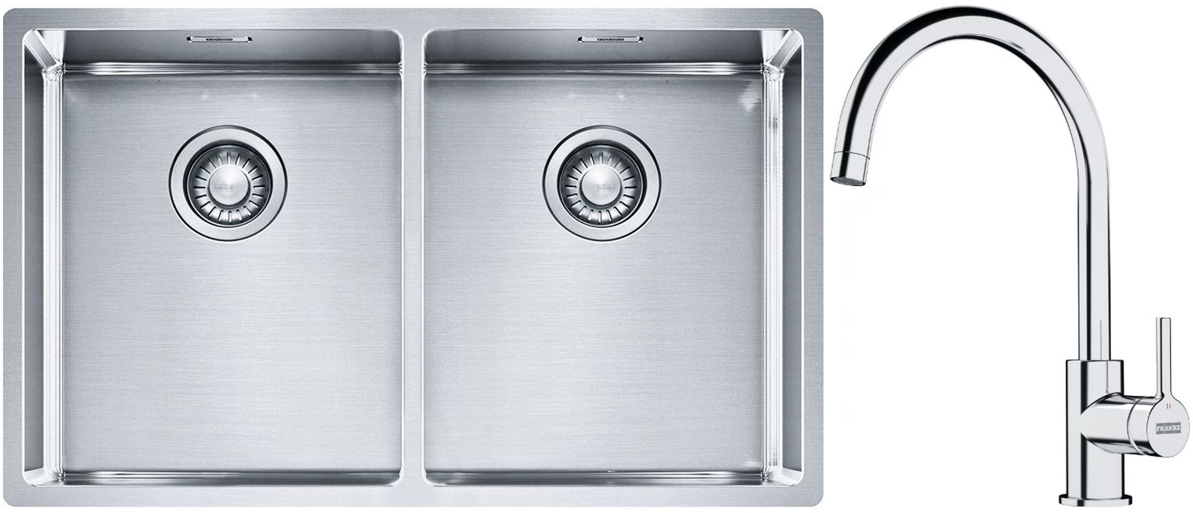 Sada ocelový dřez Franke Box 127.0370.188, kuchyňská baterie Franke Lina 115.0693.228