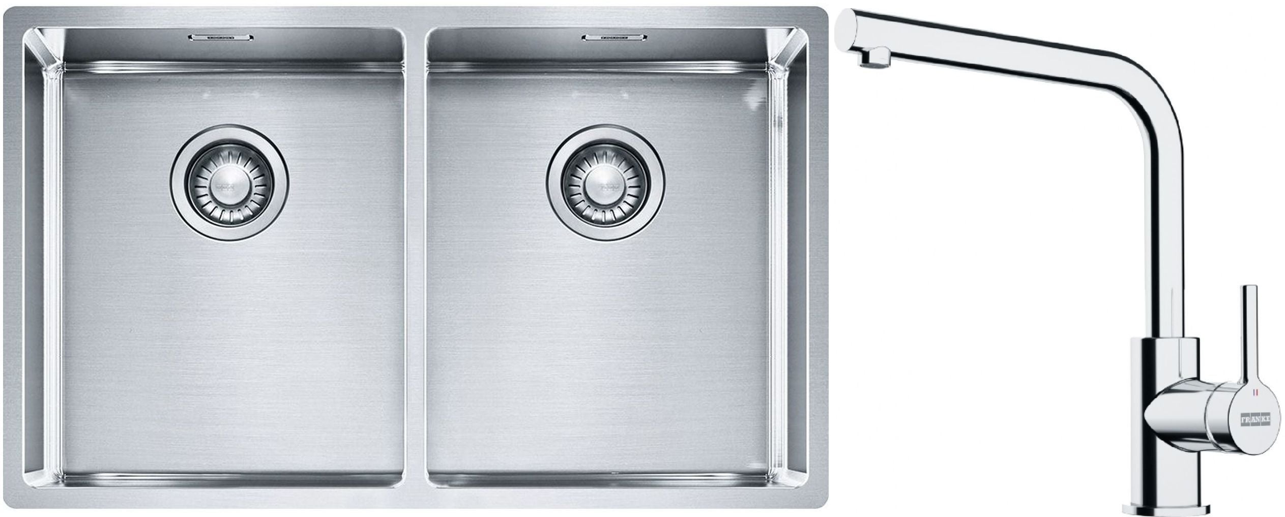 Sada ocelový dřez Franke Box 127.0370.188, kuchyňská baterie Franke Lina 115.0693.230
