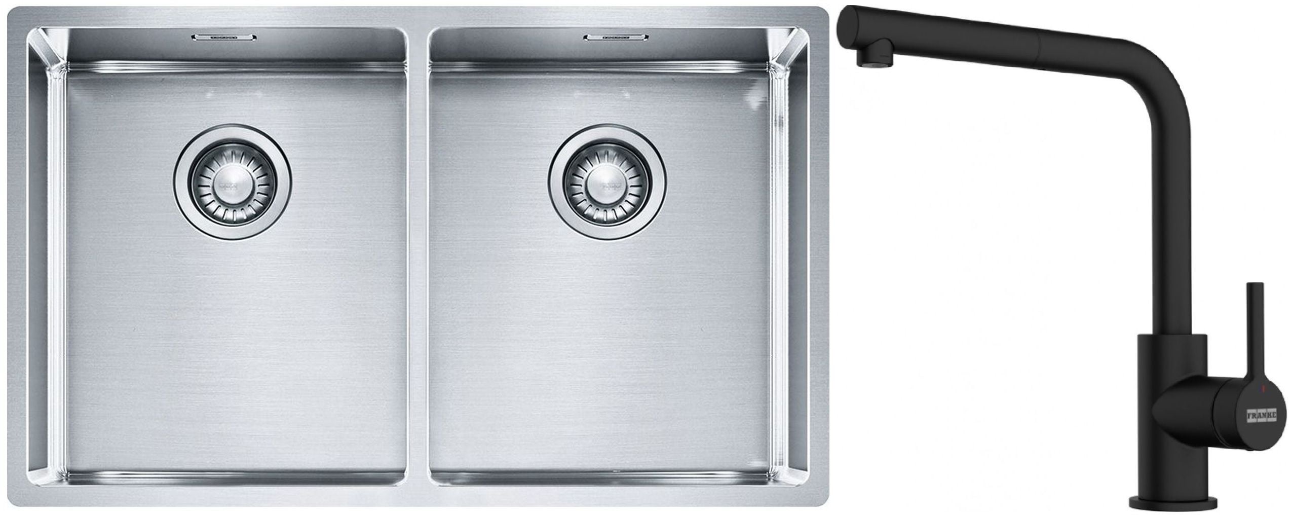 Sada ocelový dřez Franke Box 127.0370.188, kuchyňská baterie Franke Lina 115.0712.435