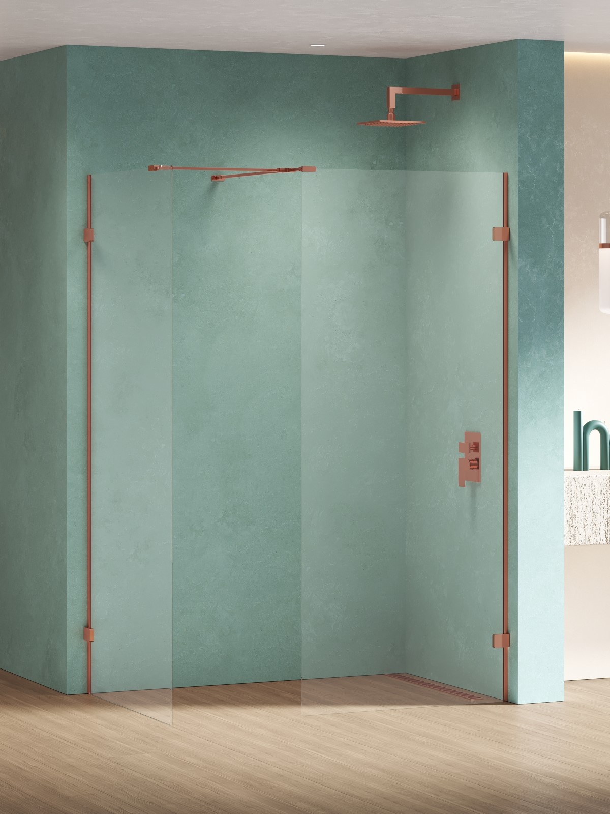 New Trendy Eventa Copper Shine sprchový kout walk-in 130x100 cm měděná lesk/průhledné sklo EXK-6573