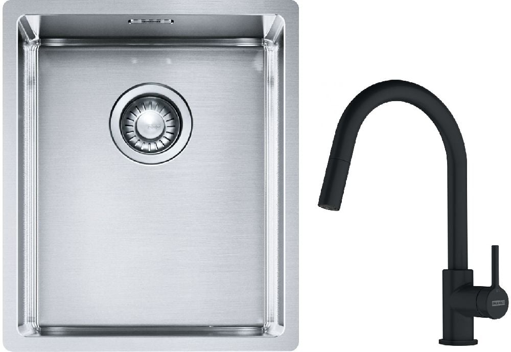 Sada ocelový dřez Franke Box 127.0453.653, kuchyňská baterie Franke Lina 115.0626.053