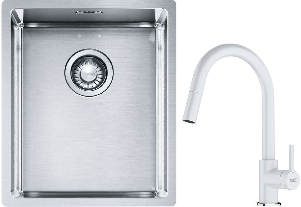 Sada ocelový dřez Franke Box 127.0453.653, kuchyňská baterie Franke Lina 115.0626.081