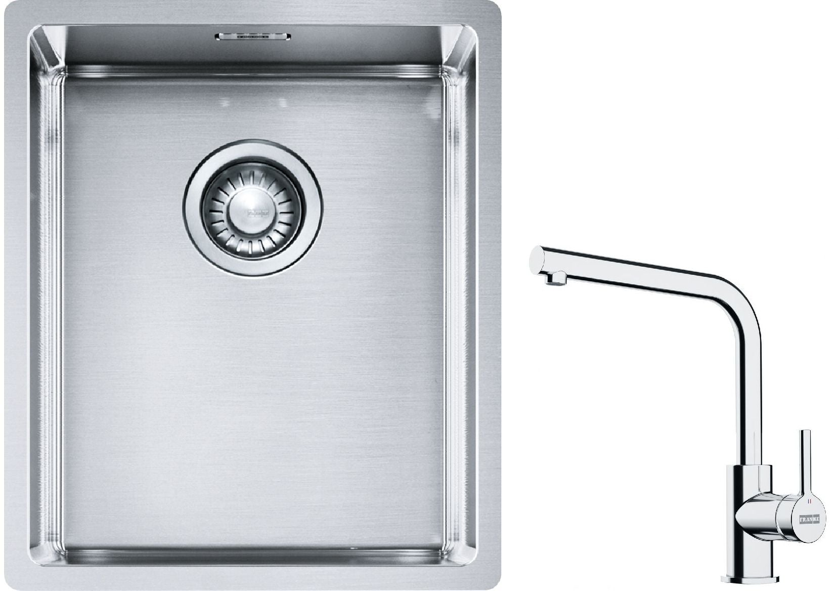 Sada ocelový dřez Franke Box 127.0453.653, kuchyňská baterie Franke Lina 115.0693.230