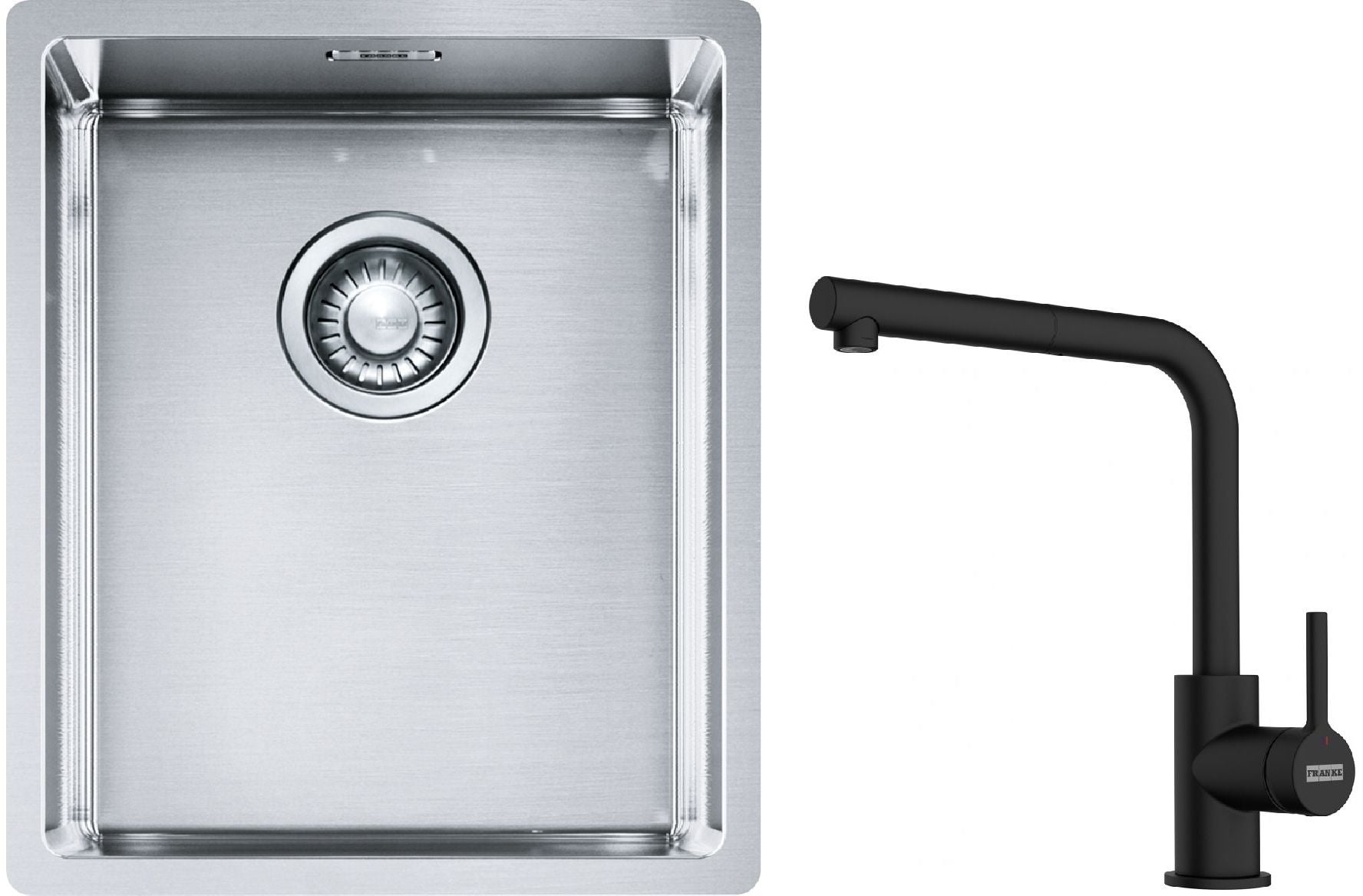 Sada ocelový dřez Franke Box 127.0453.653, kuchyňská baterie Franke Lina 115.0712.435