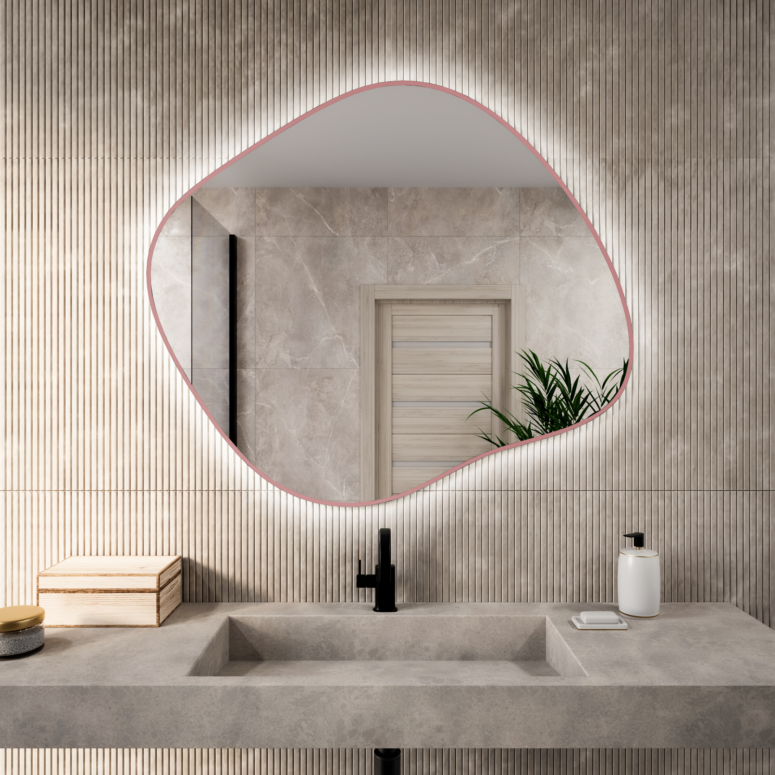 Baltica Design Bright Stain III zrcadlo 50x43 cm s osvětlením růžová 5904107931968