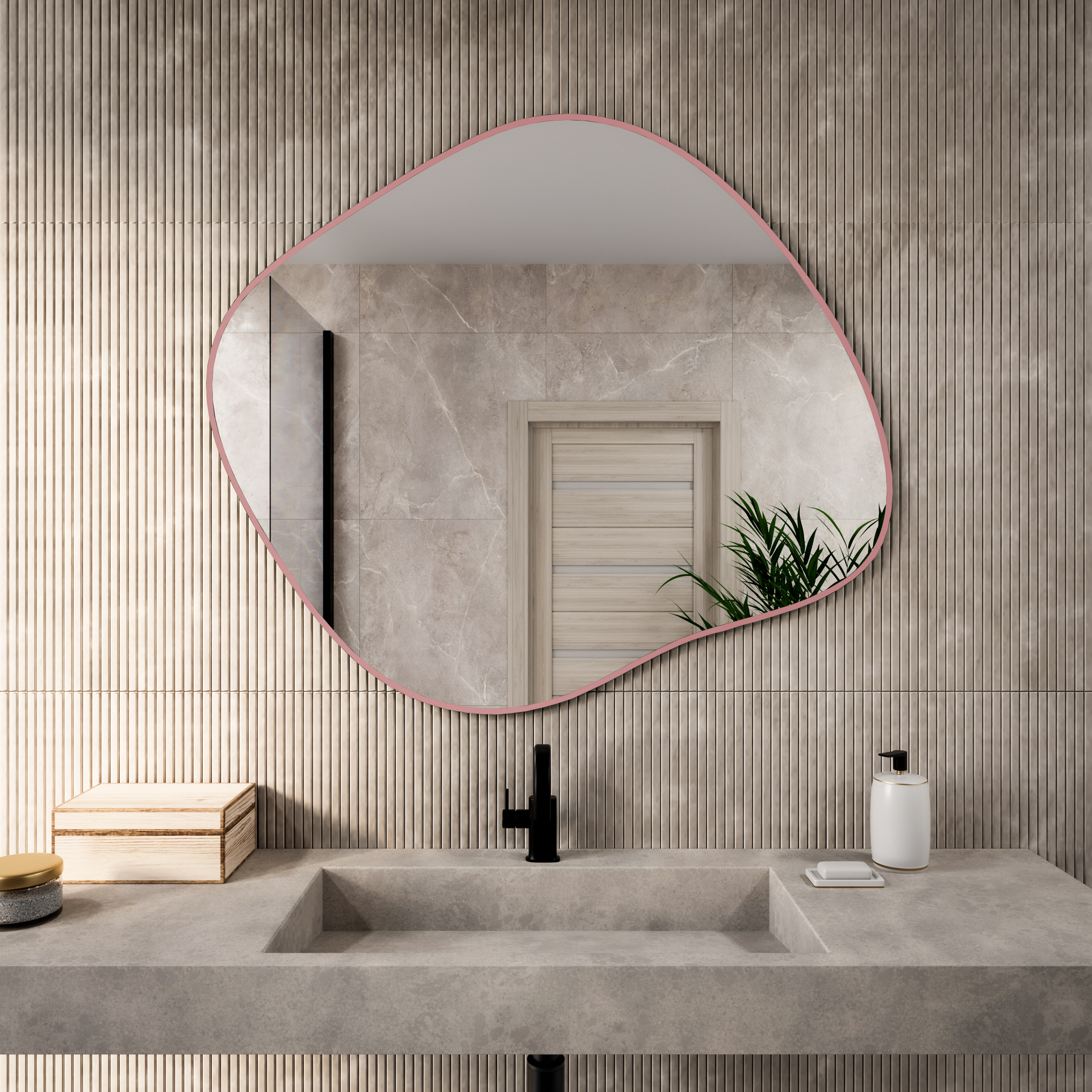 Baltica Design Tiny Border Stain III zrcadlo 60x52 cm růžová 5904107931791