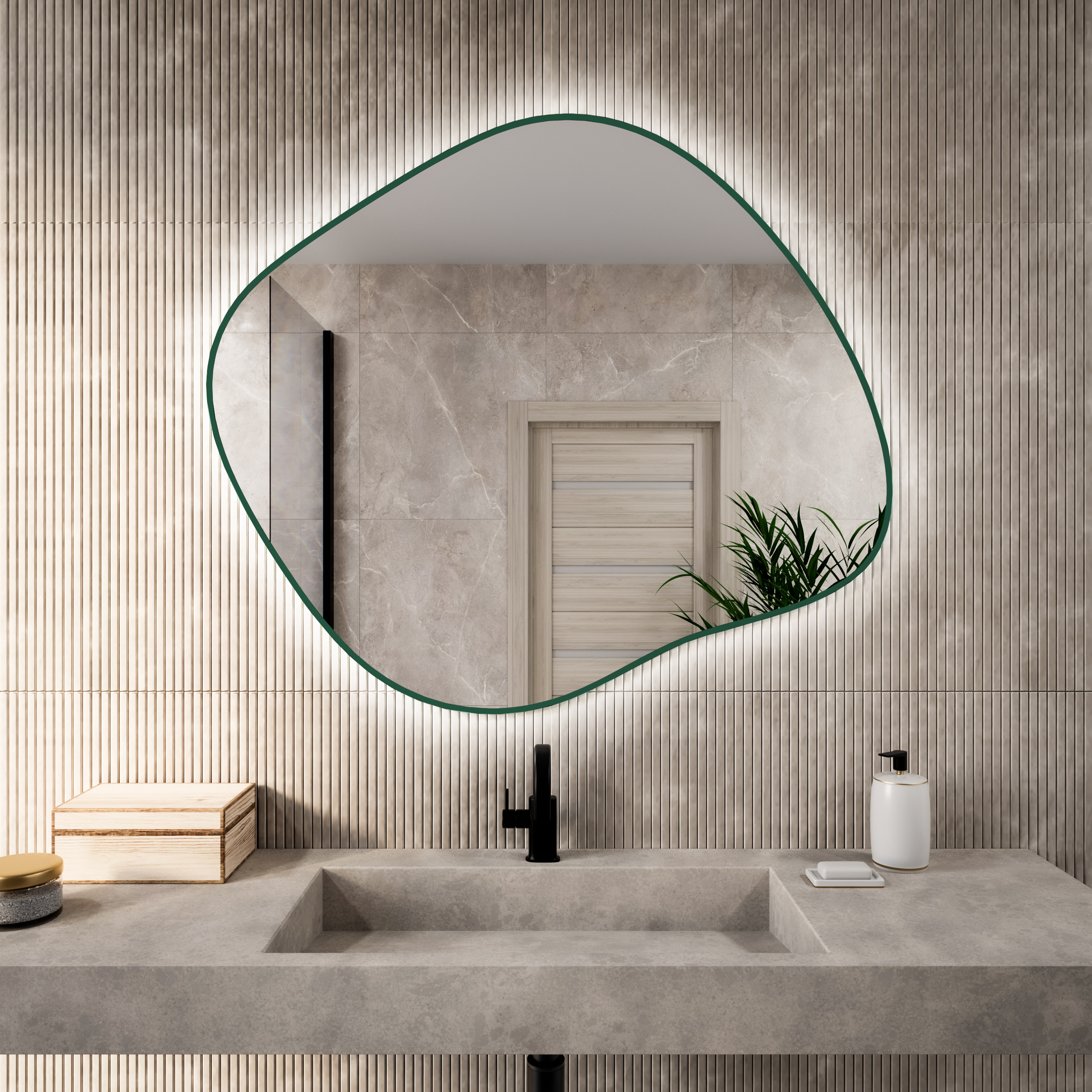 Baltica Design Bright Stain III zrcadlo 70x60 cm s osvětlením zelená 5904107932392