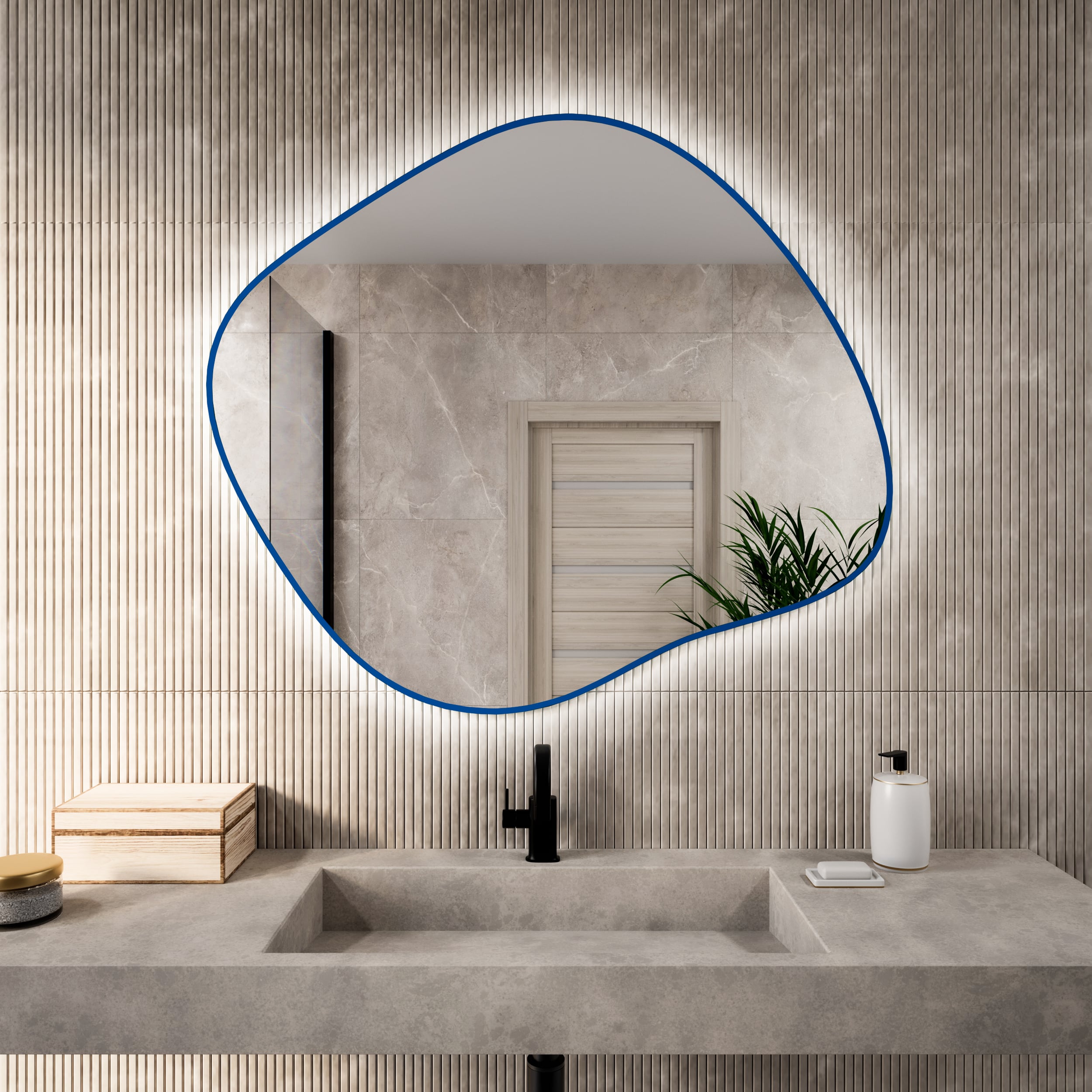 Baltica Design Bright Stain III zrcadlo 90x77 cm s osvětlením modrá 5904107932286