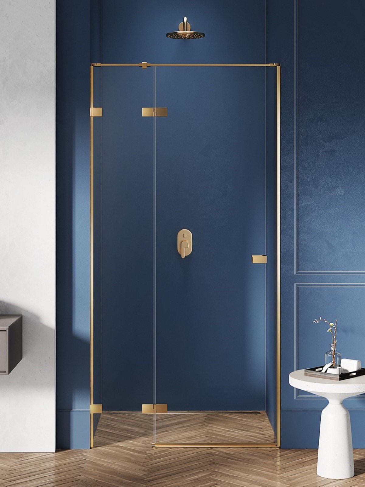 New Trendy Avexa Gold Brushed sprchové dveře 130 cm sklopné zlatá kartáčovaný/průhledné sklo EXK-1724