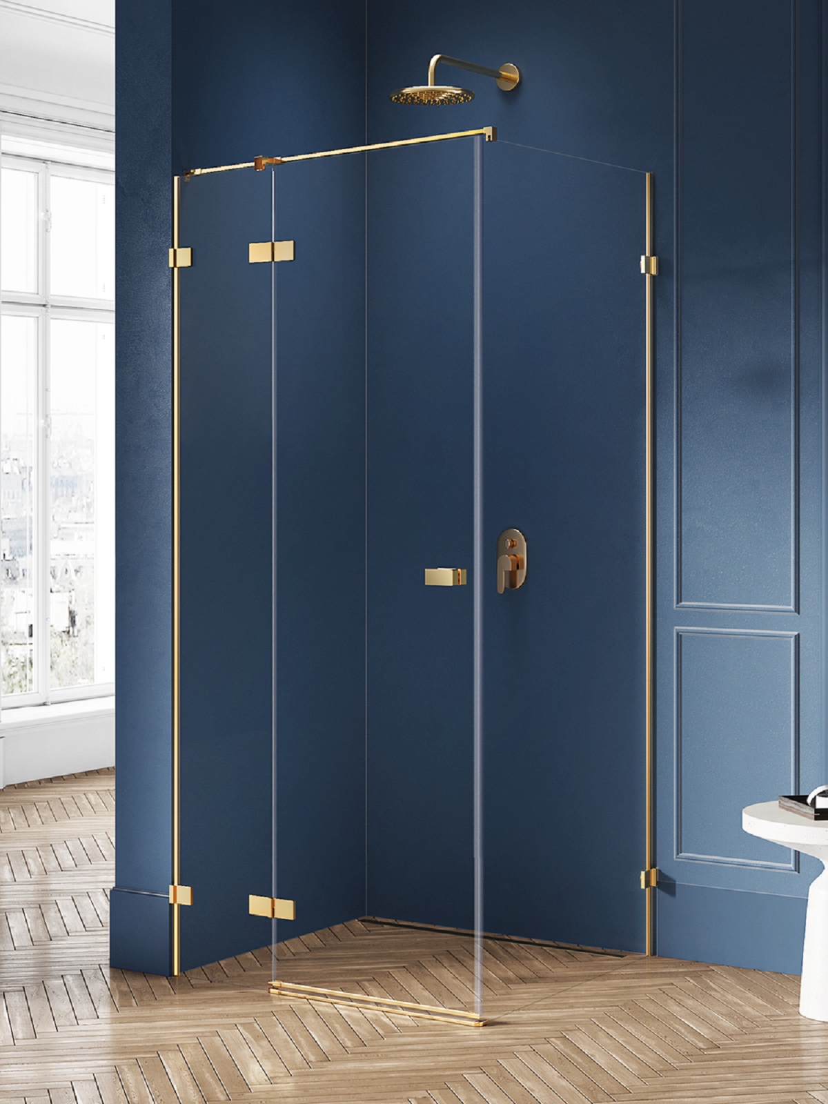 New Trendy Avexa Gold Brushed sprchový kout 100x90 cm obdélníkový zlatá kartáčovaný/průhledné sklo EXK-1746