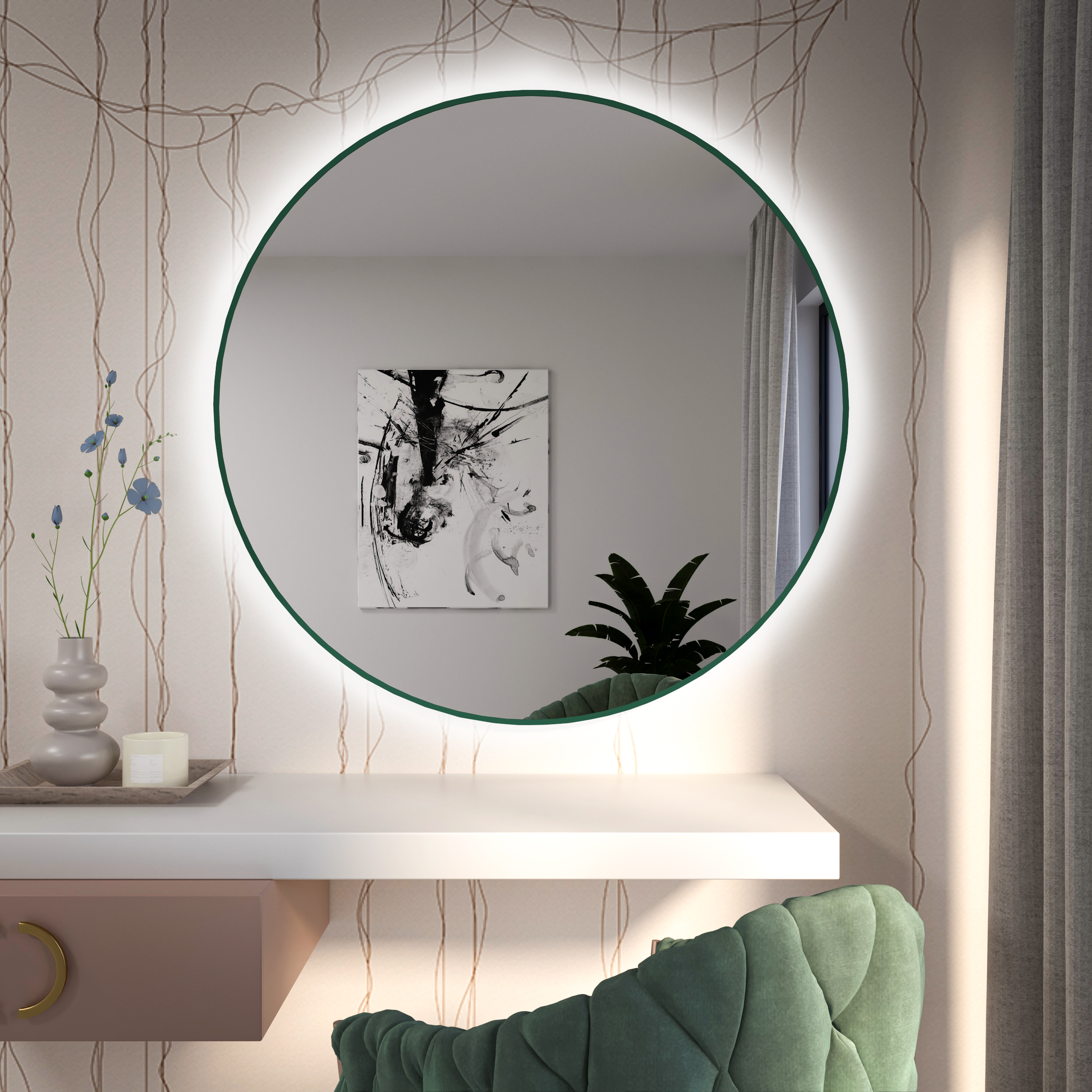 Baltica Design Tiny Border Bright zrcadlo 50x50 cm kulatý s osvětlením zelená 5904107930893