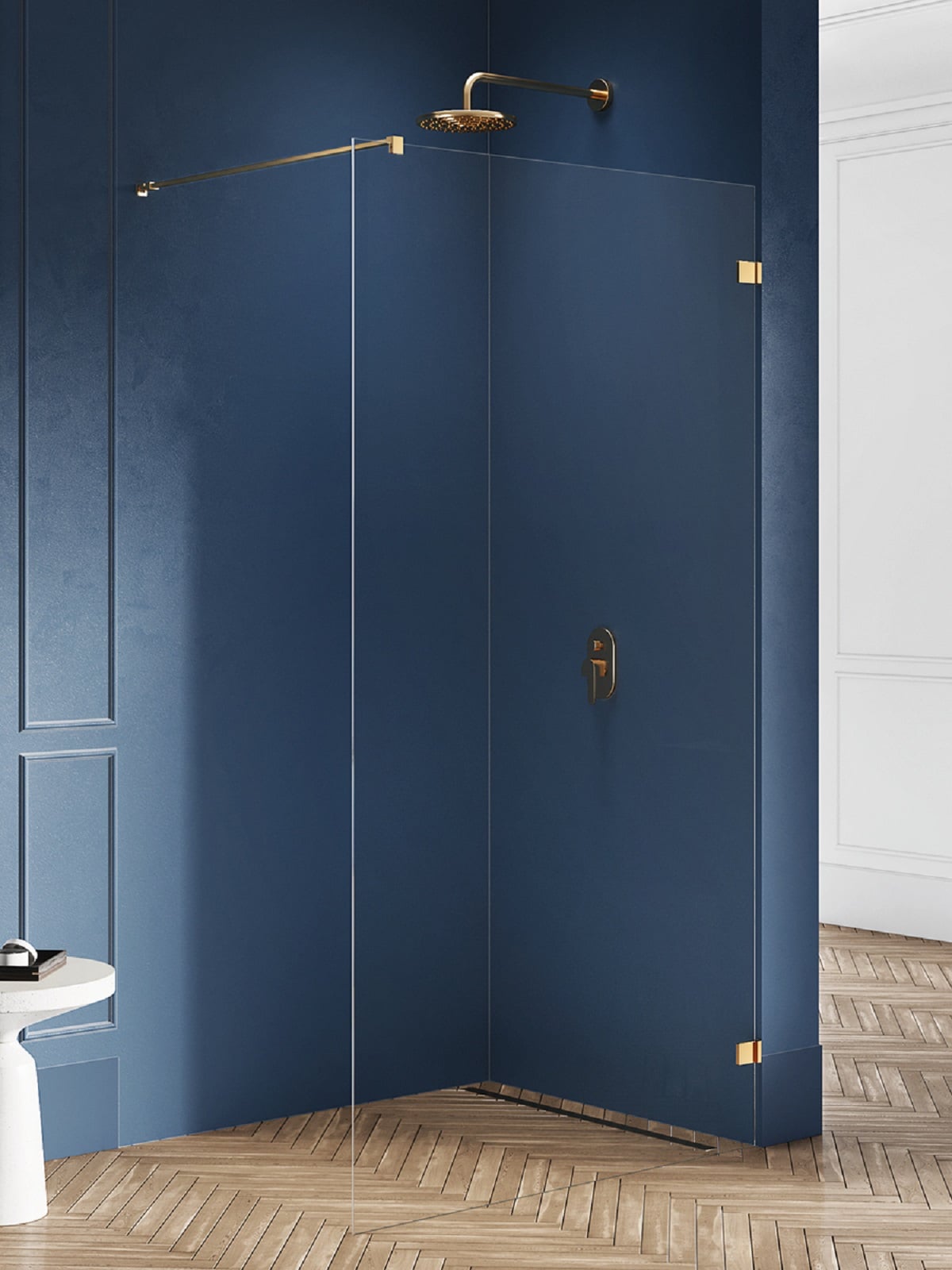 New Trendy Avexa Gold Brushed sprchová zástěna walk-in 130 cm zlatá kartáčovaný/průhledné sklo EXK-7018