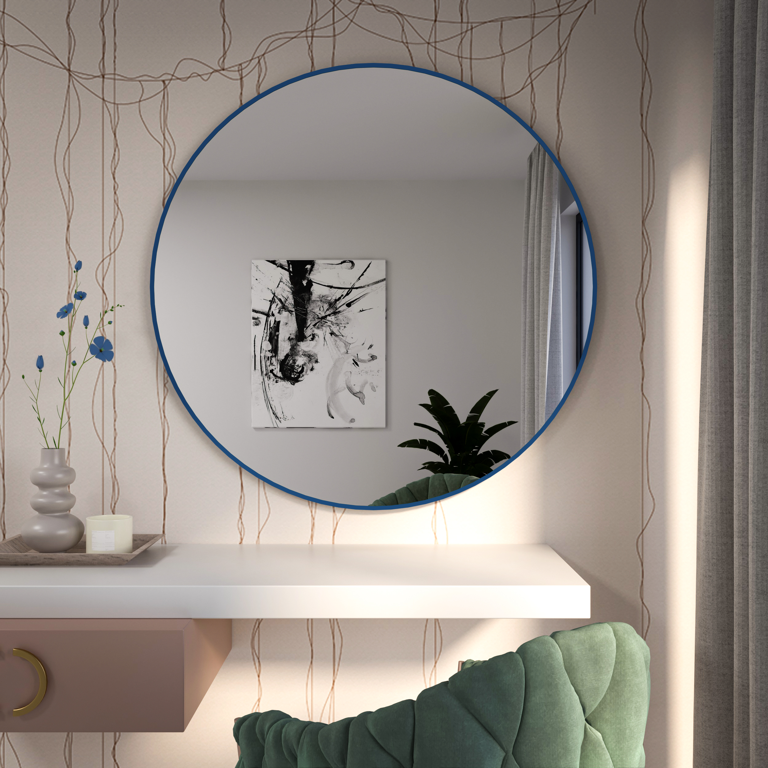 Baltica Design Tiny Border Round zrcadlo 80x80 cm kulatý modrá 5904107930435