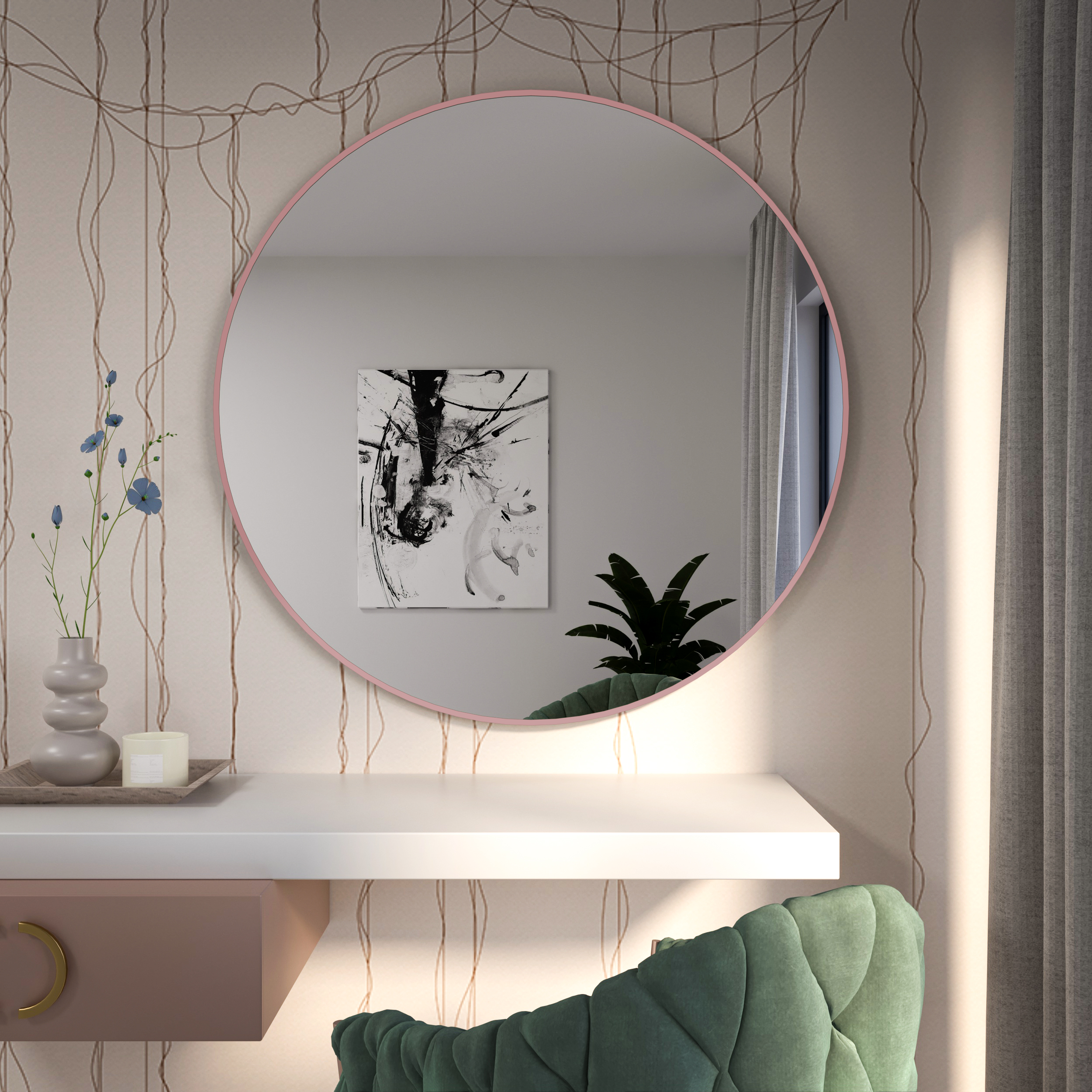 Baltica Design Tiny Border Round zrcadlo 50x50 cm kulatý růžová 5904107930343