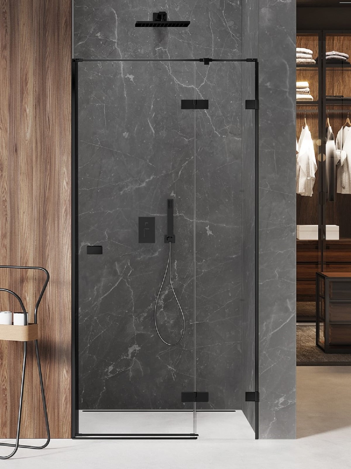 New Trendy Avexa Black sprchové dveře 90 cm sklopné černá matný/průhledné sklo EXK-1549