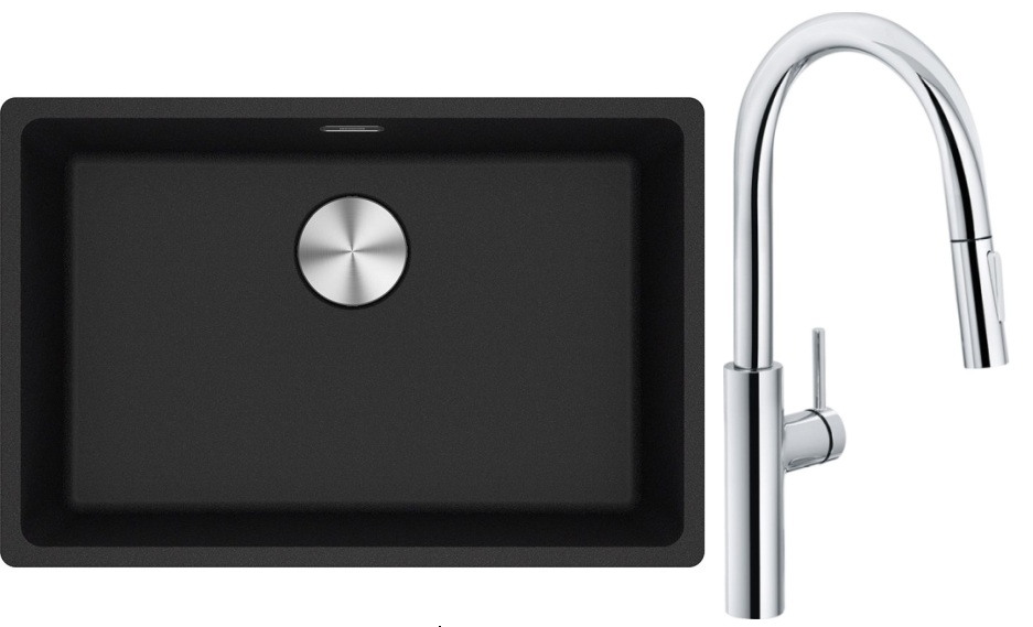Sada kuchyňská baterie Franke Pescara L Slide-In 115.0538.940, granitový dřez Franke Maris 125.0687.257