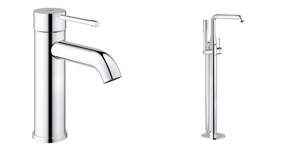 Sada vanová baterie Grohe Essence 23491001, podlahový montážní prvek Grohe 45984001, 23590001