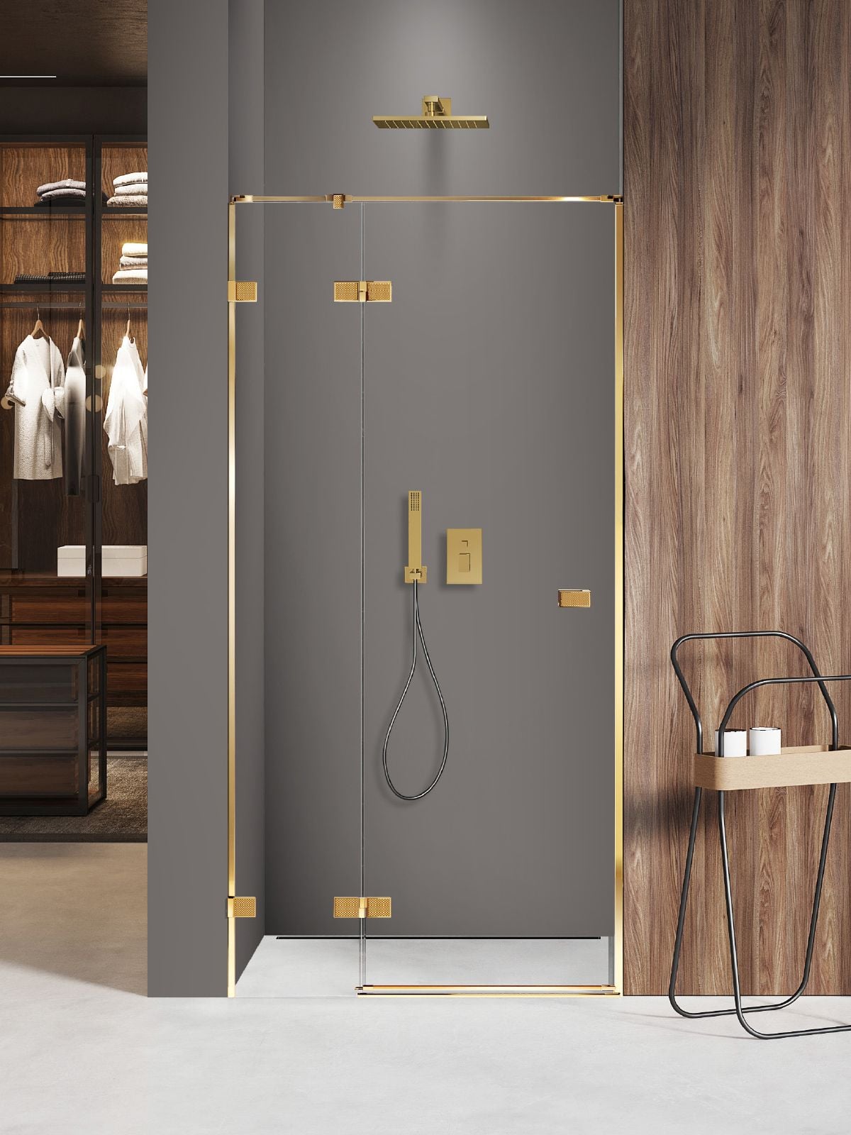 New Trendy Avexa Gold Shine XR sprchové dveře 120 cm sklopné zlatá lesk/průhledné sklo EXK-6744