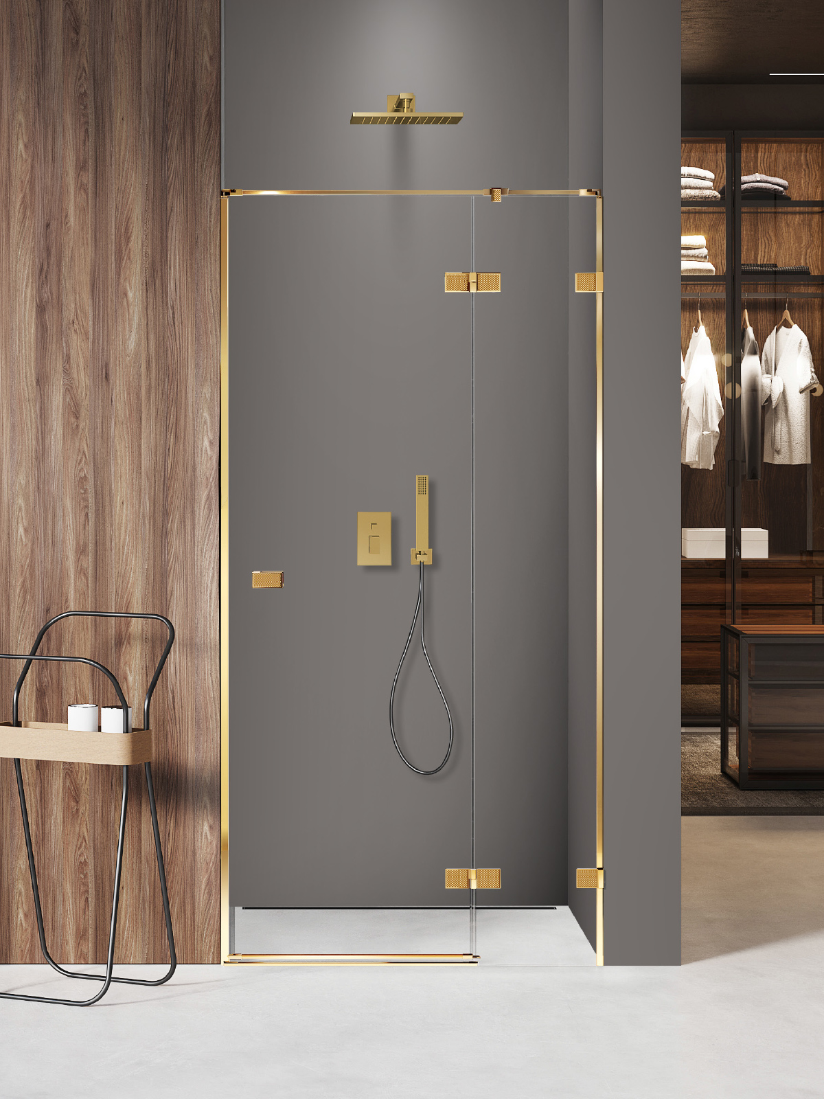 New Trendy Avexa Gold Shine XR sprchové dveře 110 cm sklopné zlatá lesk/průhledné sklo EXK-6743