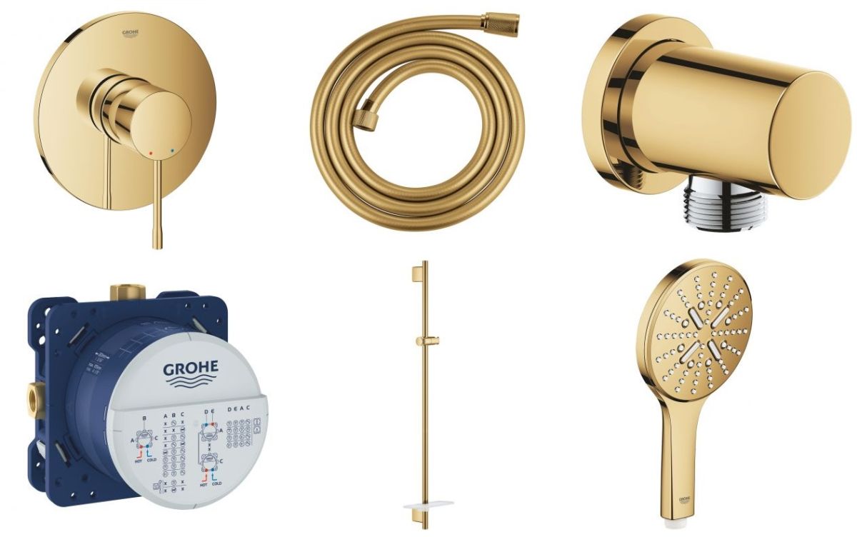 Sada sprchová baterie Grohe Essence 24057GL1, sprchová tyč Grohe Rainshower 26603GL0, 26574GL0, 27057GL0, 35600000, 28388GL0