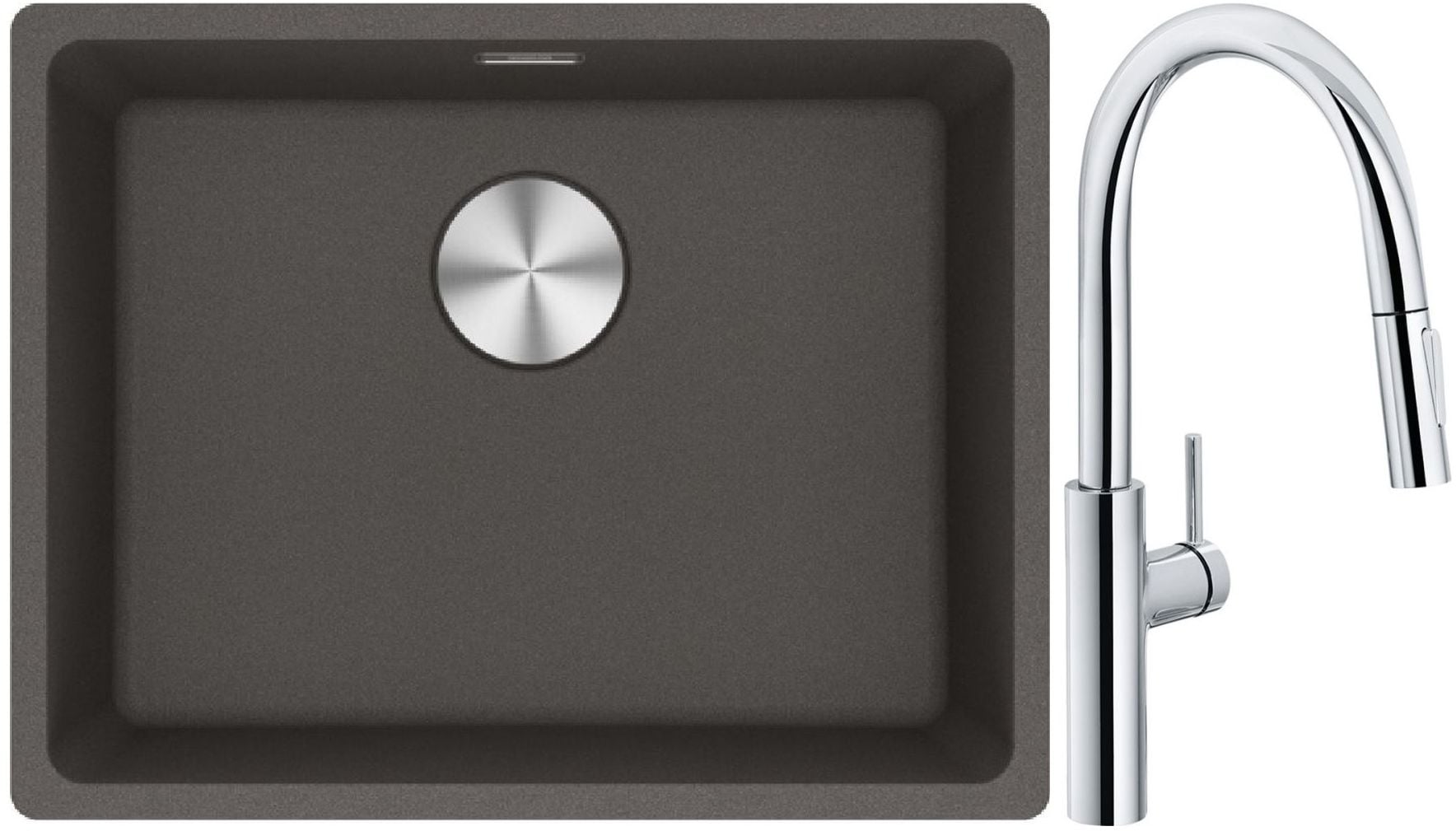 Sada kuchyňská baterie Franke Pescara L Slide-In 115.0538.940, granitový dřez Franke Maris 125.0716.375
